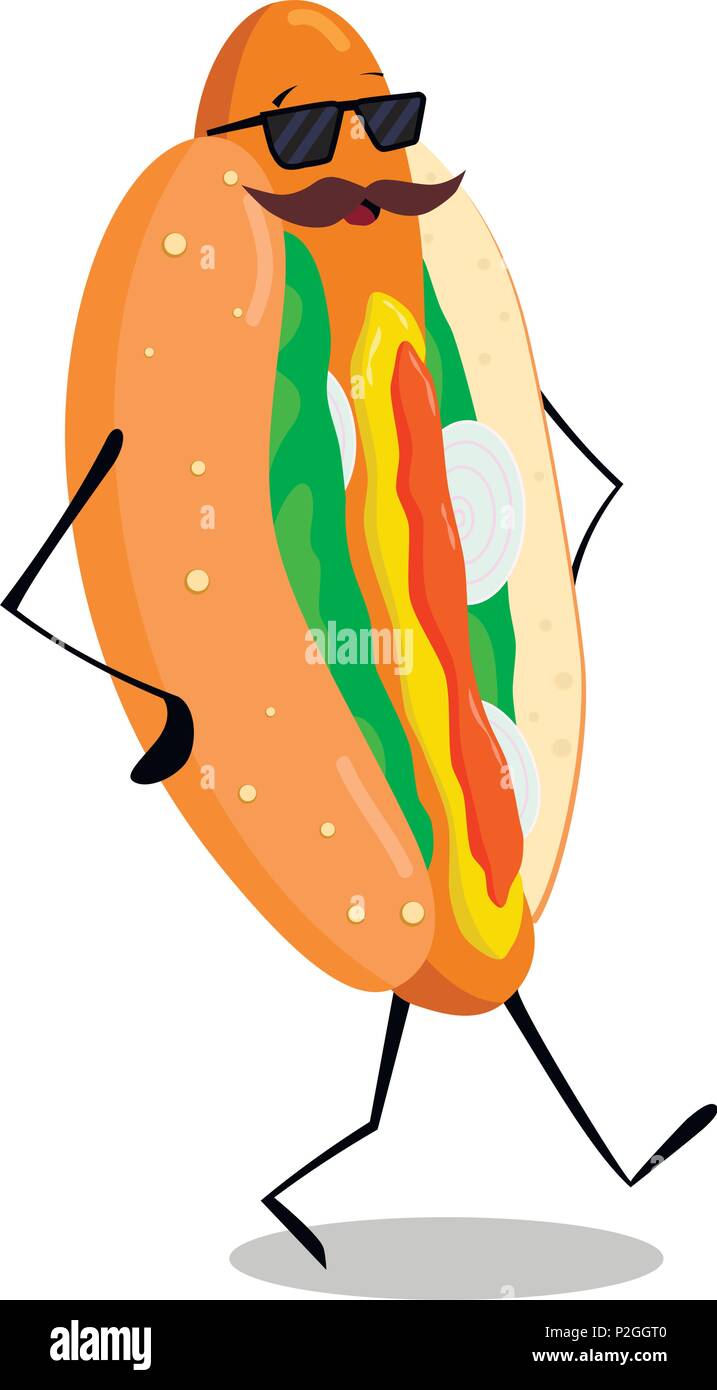 Hipster hot dog con i baffi illustrazione. Vettore di moderno design. Illustrazione Vettoriale