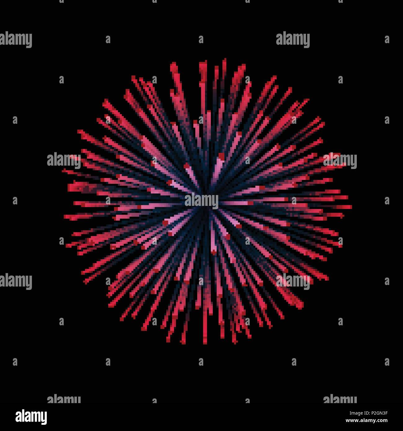 Fuochi d'artificio. Nuovo anno celebrazione. Notte di festa decorazione, elemento di design. Vettore illustrazione isolato su sfondo nero. Giorno di indipendenza Illustrazione Vettoriale