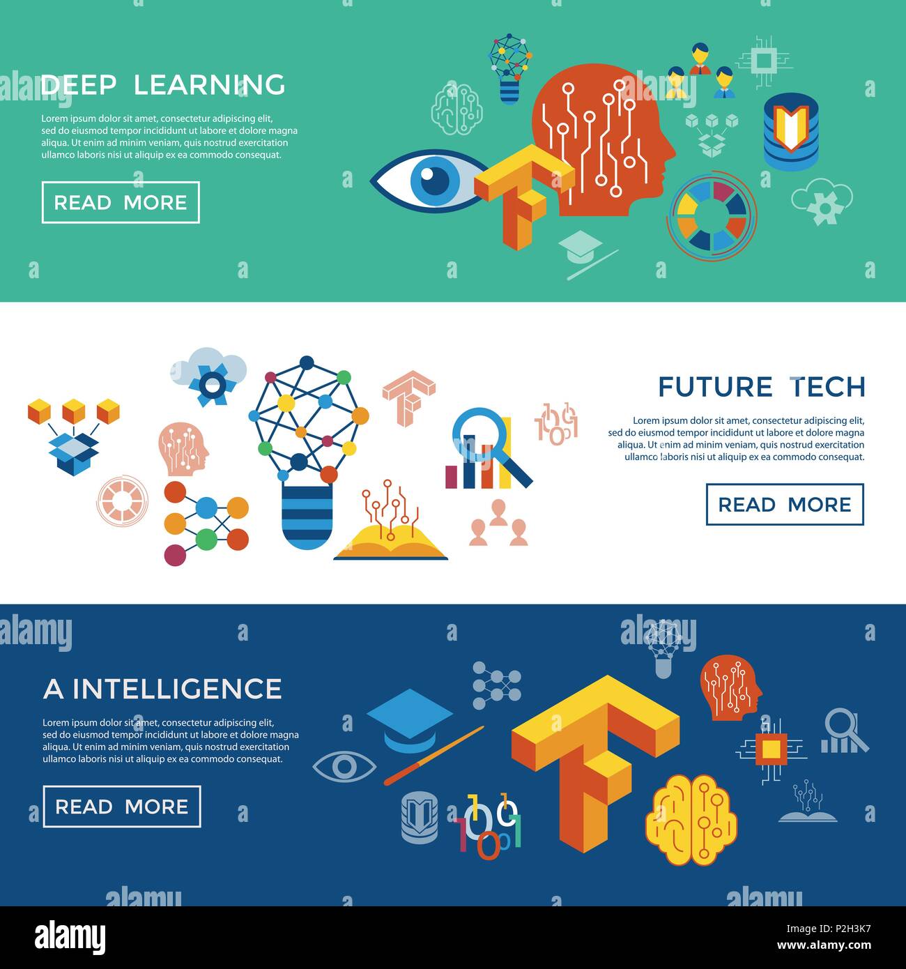 Vettore digitale profondo apprendimento strutturato e intelligenza artificiale imposta icona infogprahics Illustrazione Vettoriale
