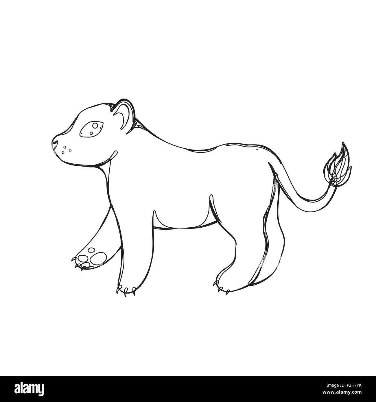 Illustrazione Vettoriale di leonessa in linea ininterrotta di stile grafico, nero contorno contorno schizzo isolato su bianco Illustrazione Vettoriale
