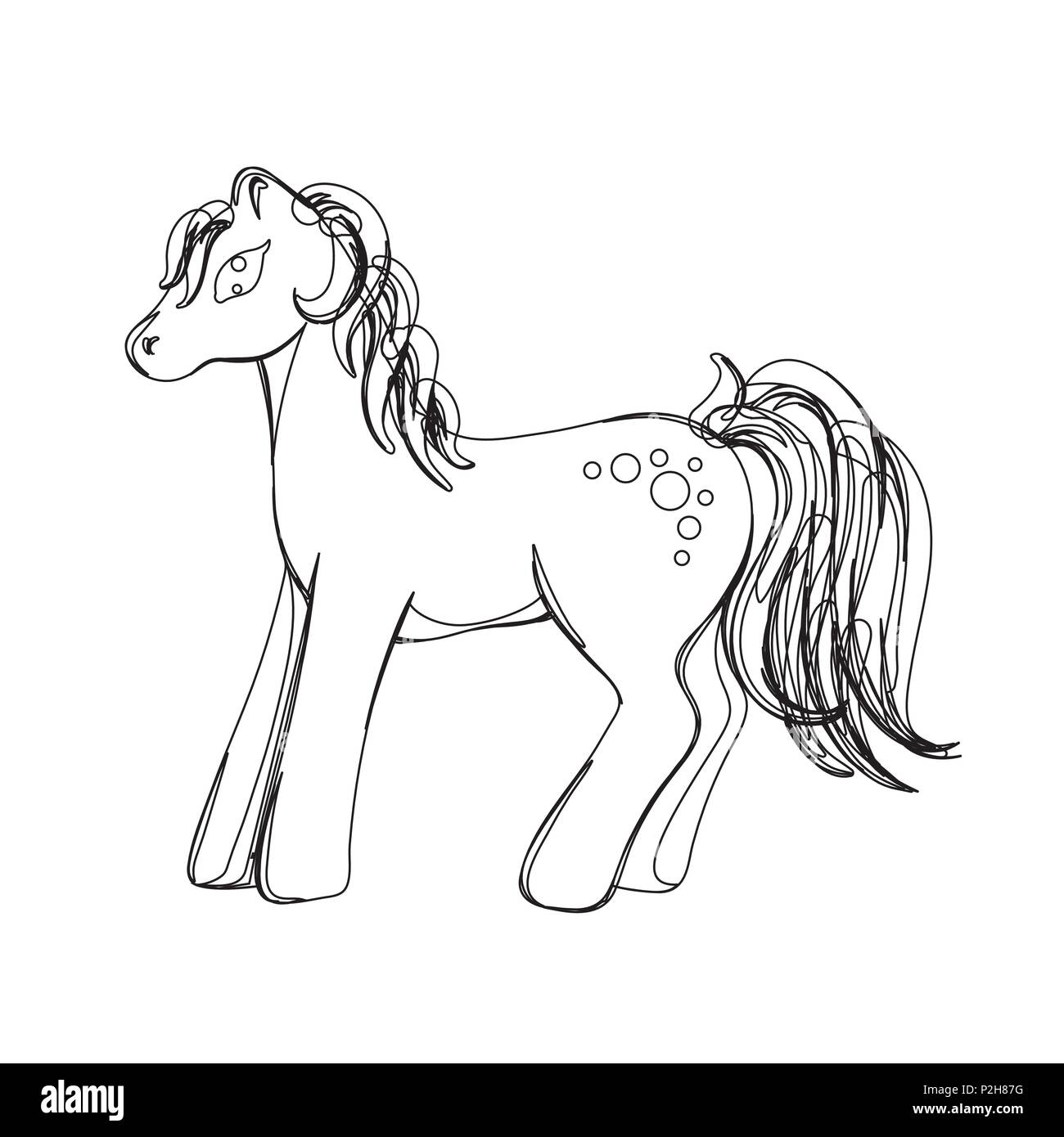 Illustrazione Vettoriale di cavallo in linea ininterrotta di stile grafico, nero contorno contorno schizzo isolato su bianco Illustrazione Vettoriale