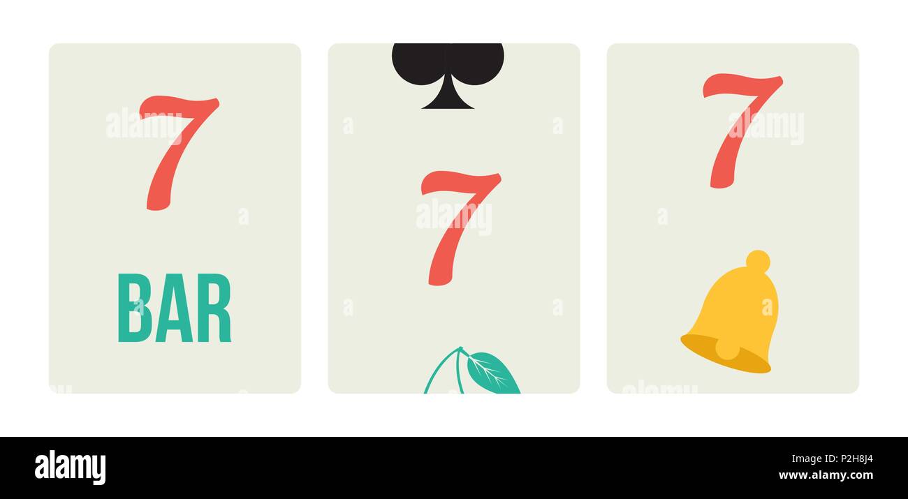 Illustrazione Vettoriale della slot machine bobine con lucky sevens nella piana minima in stile retrò Illustrazione Vettoriale