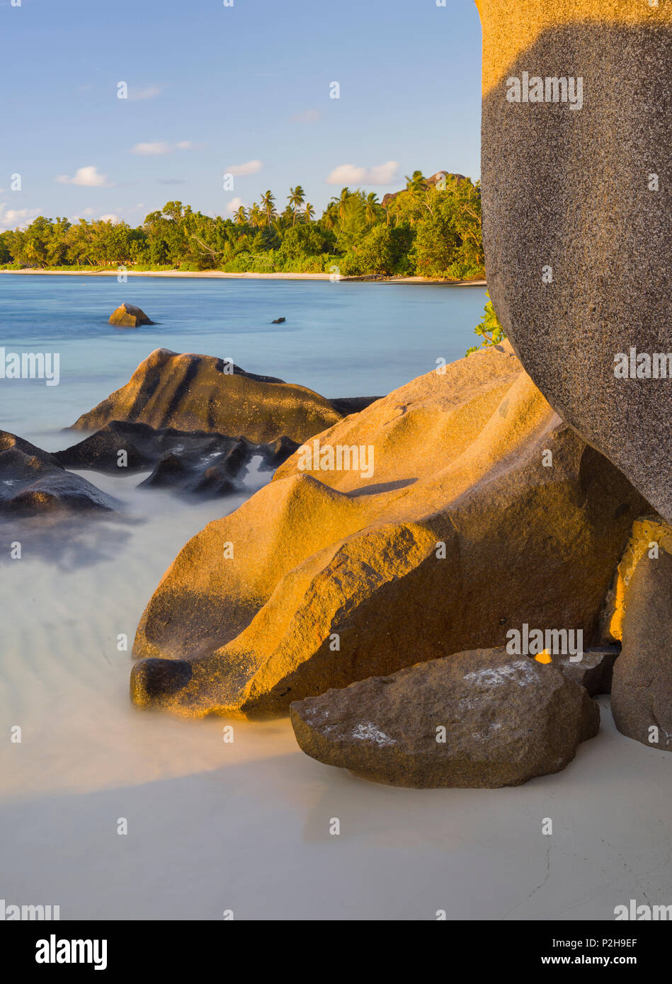 Spiaggia con scogli di granito ad Anse Source d'Argent, Anse unione, La Digue Island, Seicelle Foto Stock