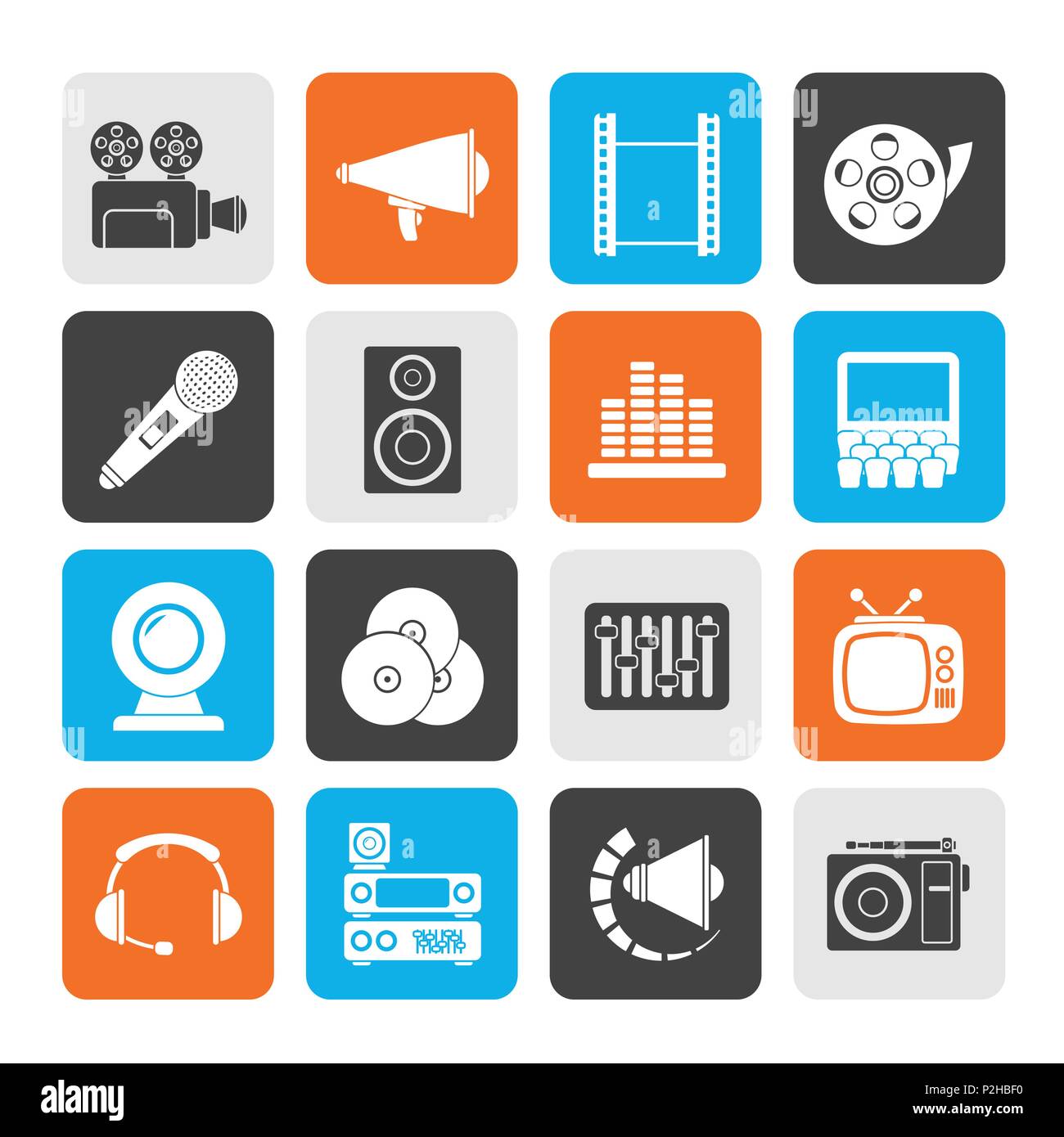 Silhouette Audio e video icone - vettore icona impostare Illustrazione Vettoriale