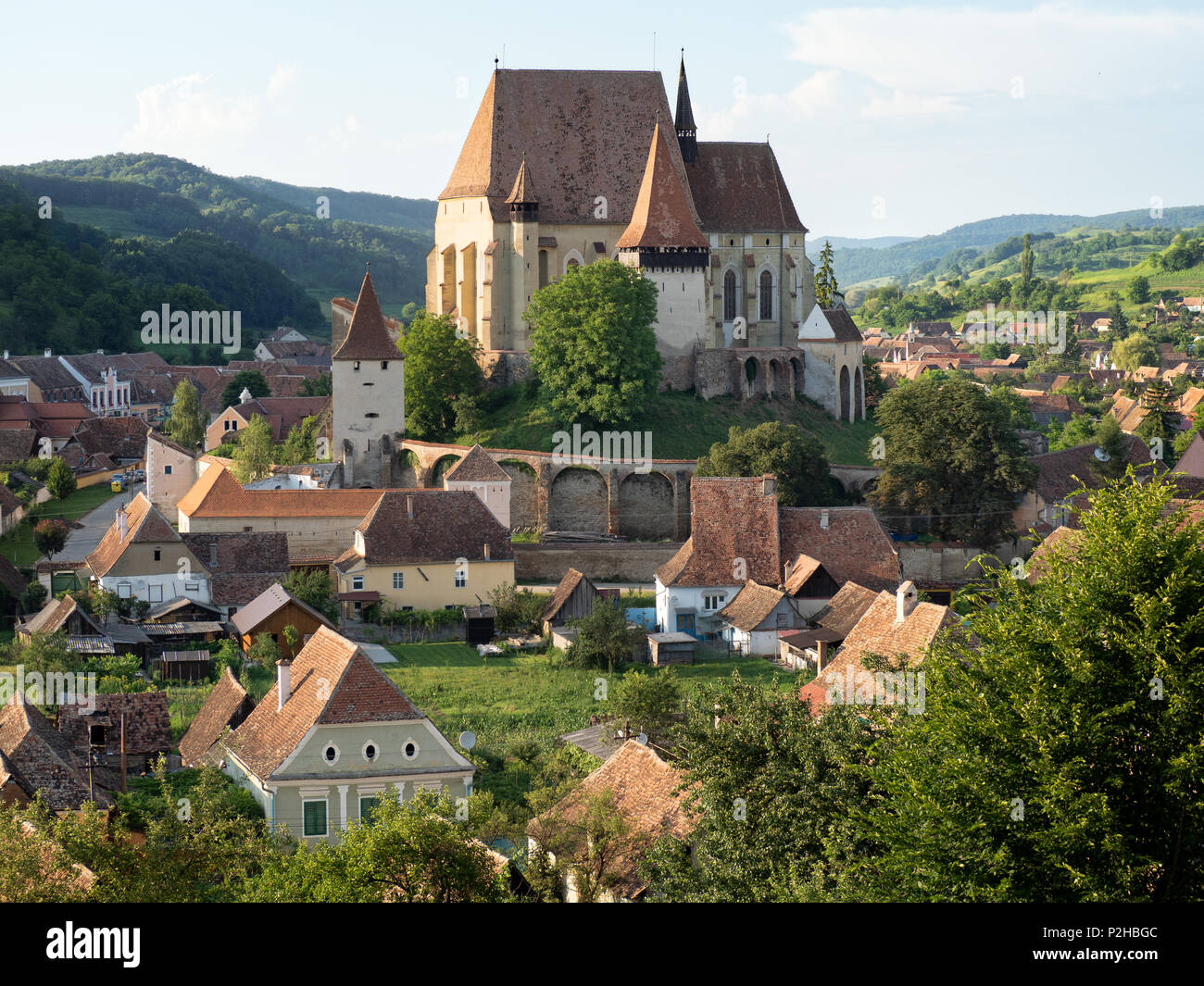 Il villaggio di Biertan e chiesa fortificata, Transilvania, Romania Foto Stock