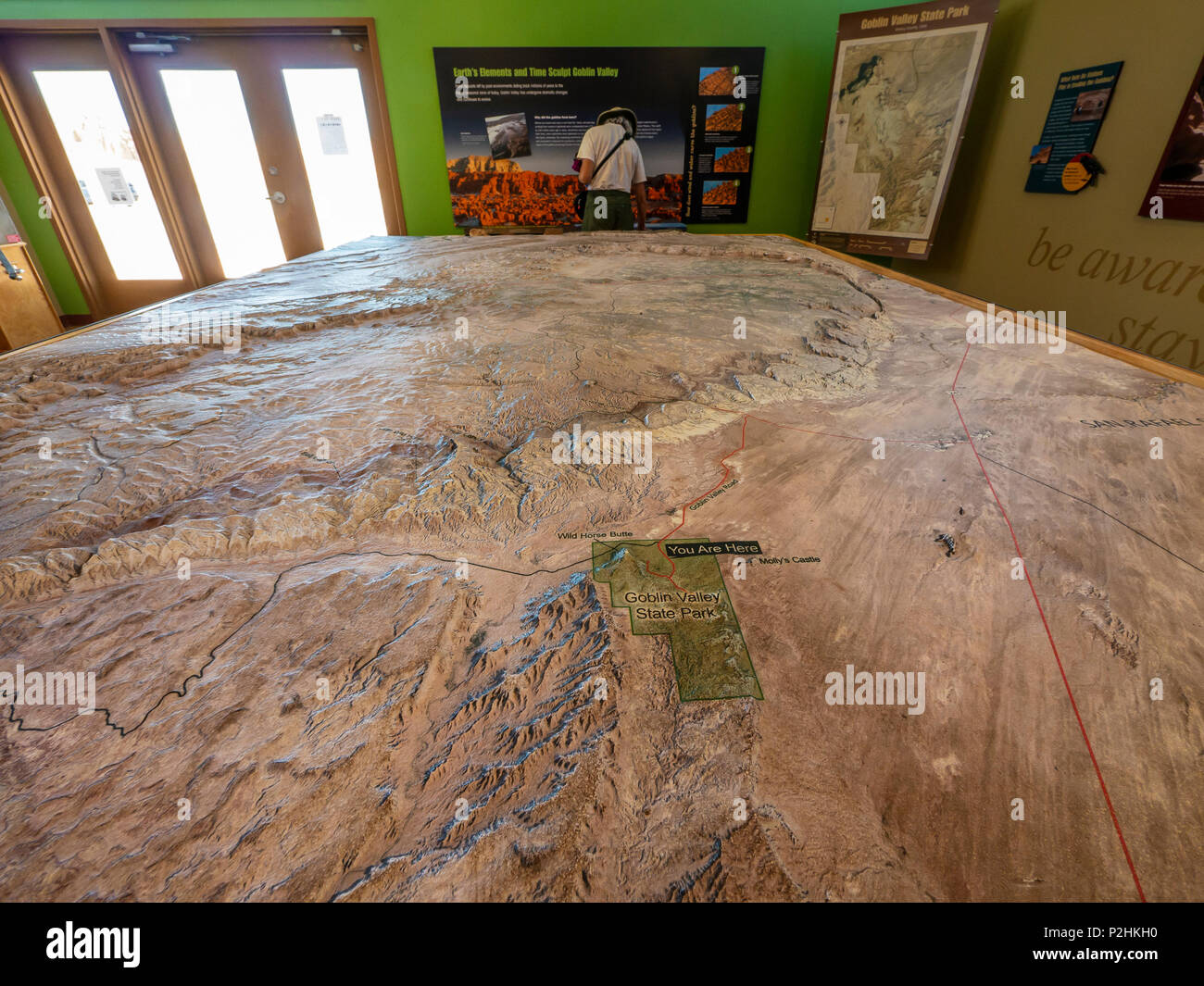 Visualizza la mappa della regione, Visitor Center, il parco statale Goblin Valley, Hanksville, Utah. Foto Stock