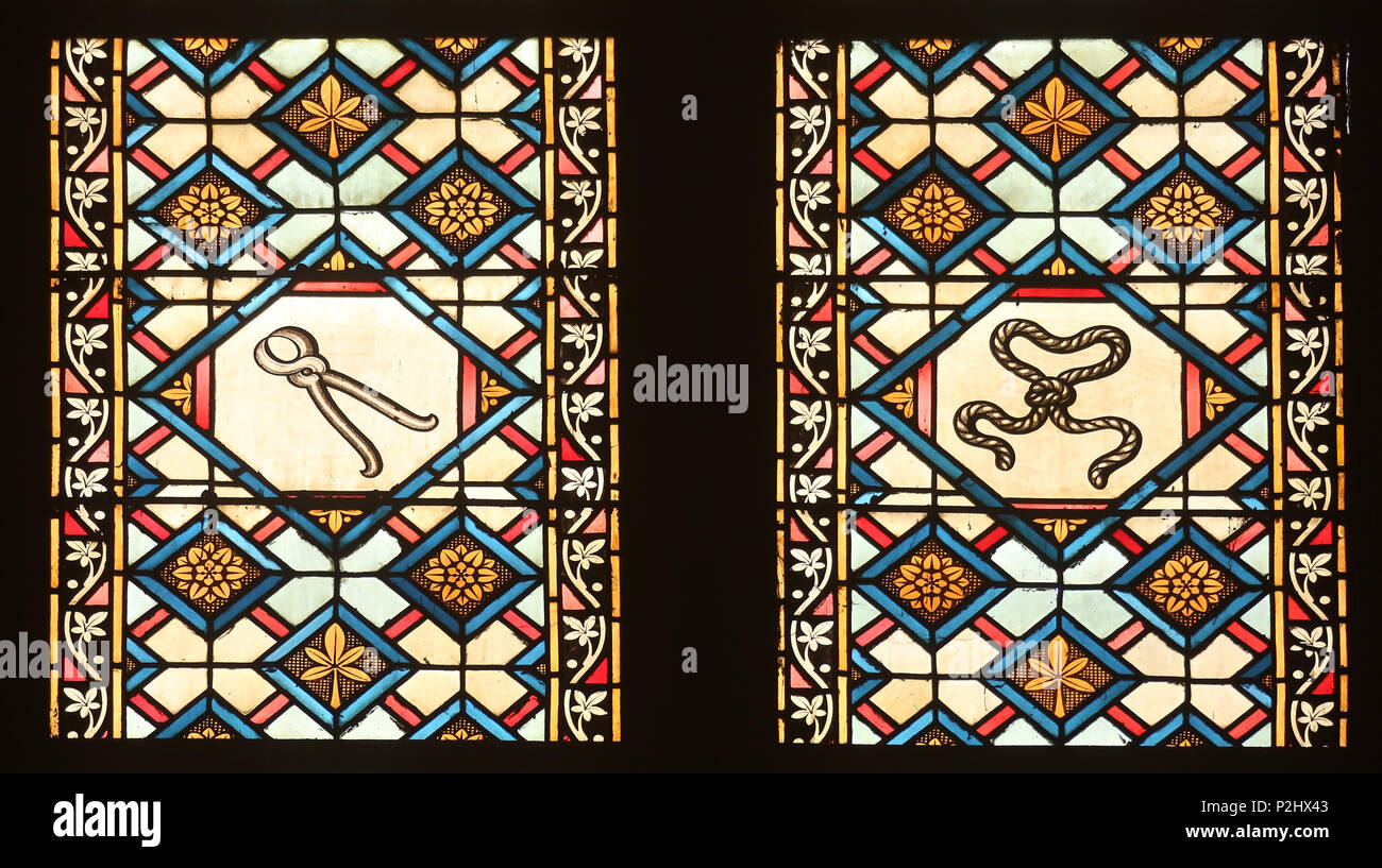 Il vetro macchiato con scene della Passione di Gesù a Zagabria cattedrale dedicata all Assunzione di Maria Foto Stock