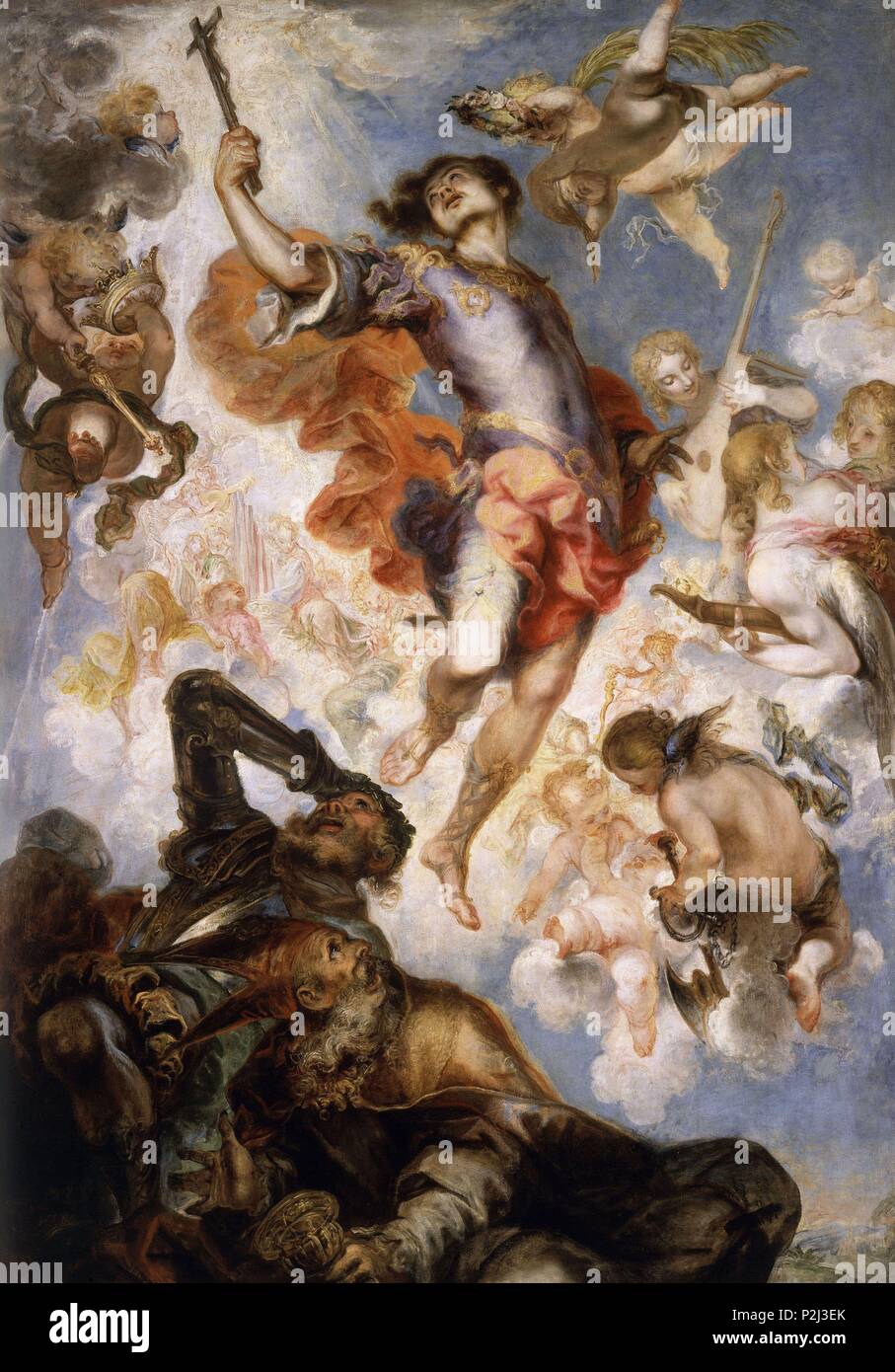 " Il Trionfo di San Hermenegild", 1654, olio su tela, 326 cm x 228 cm, P00833. Autore: Francisco Herrera il Giovane (1627-1685). Posizione: Il MUSEO DEL PRADO-PINTURA, MADRID, Spagna. Foto Stock