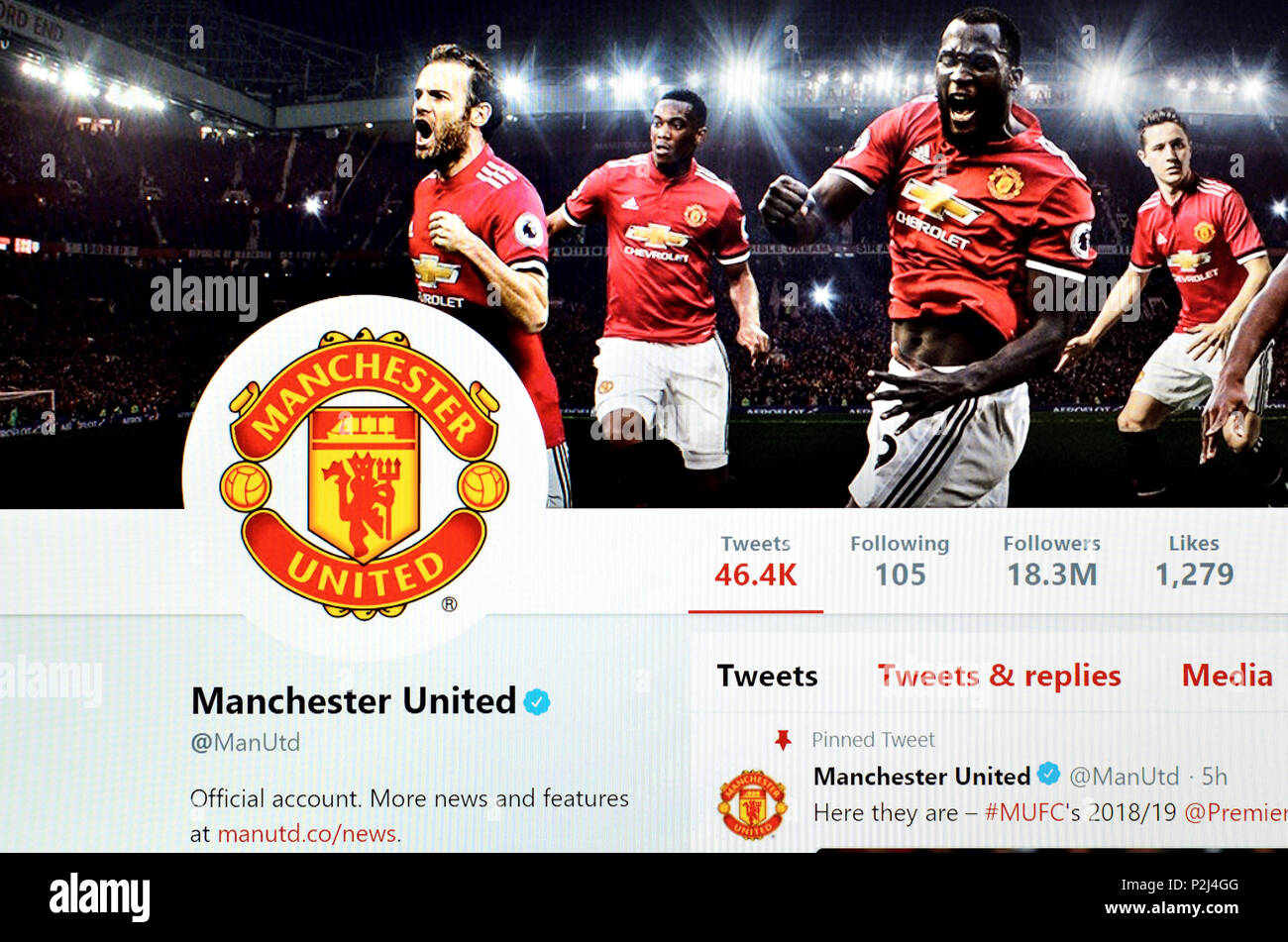 Il Manchester United FC Official Twitter pagina (2018) Foto Stock