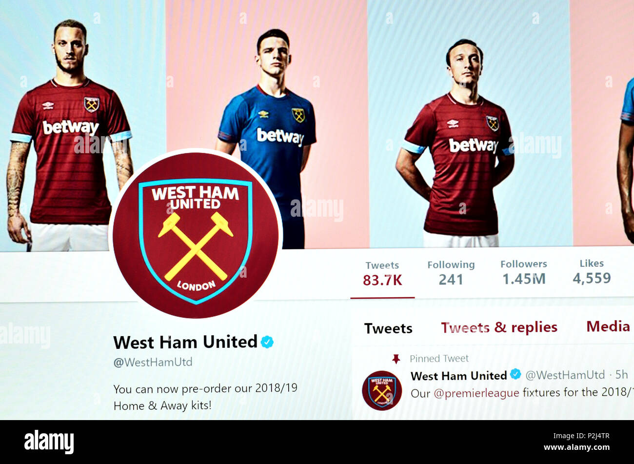 West Ham United FC ufficiale pagina Twitter (2018) Foto Stock