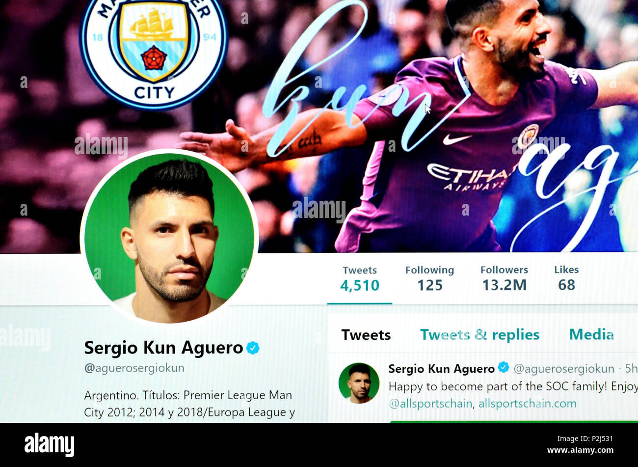 Sergio Kun Aguero ufficiale pagina Twitter (2018) Foto Stock