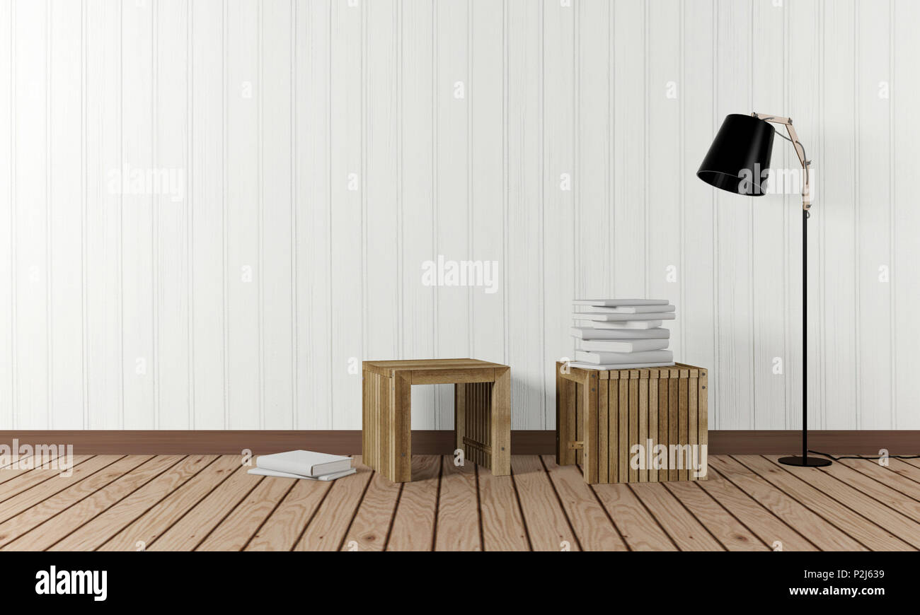 Sala interna in stile minimalista, rendering 3D Foto Stock