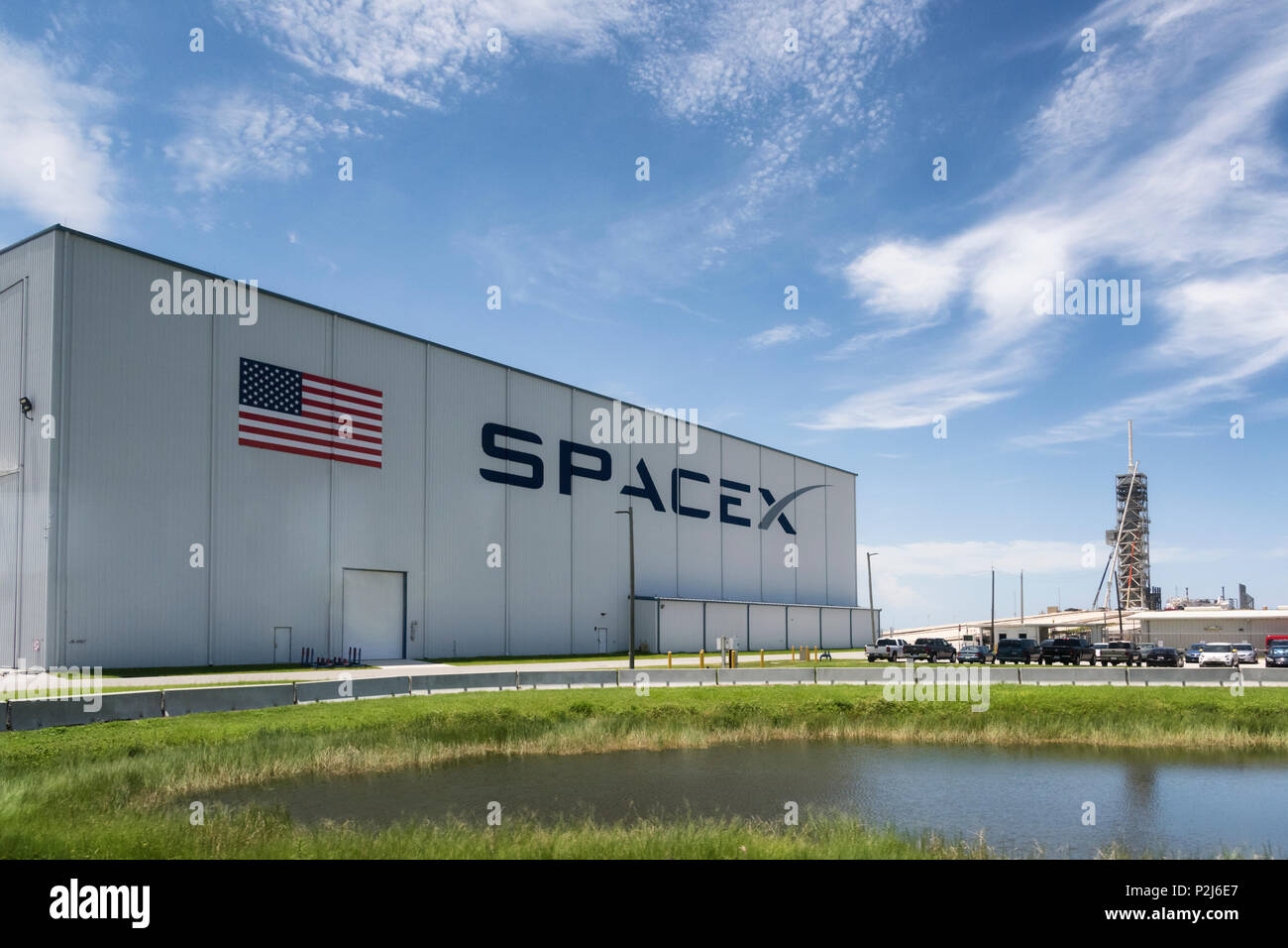 Cape Canaveral, in Florida, Stati Uniti d'America - 12 Giugno 2018: spazio X launch pad nel Centro Spaziale Kennedy Foto Stock