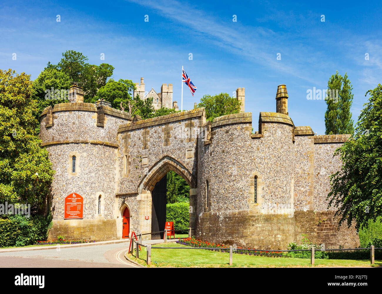 L'ingresso al Castello di Arundel. Foto Stock