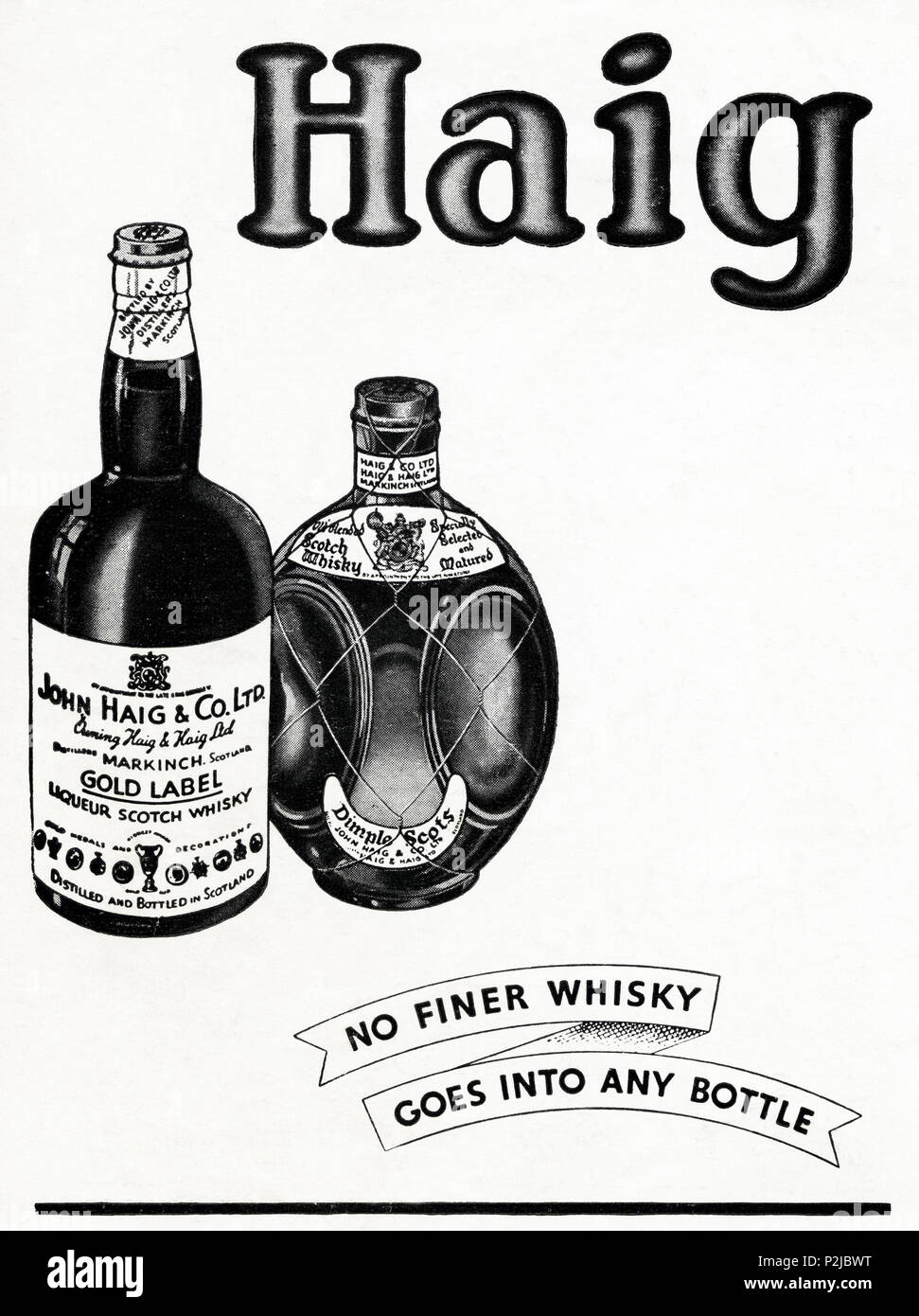 1940s vecchio vintage originale pubblicità pubblicità Haig Scotch Whisky nella rivista inglese 1946 circa quando i materiali di consumo sono state ancora limitato sotto post-razionamento di guerra Foto Stock
