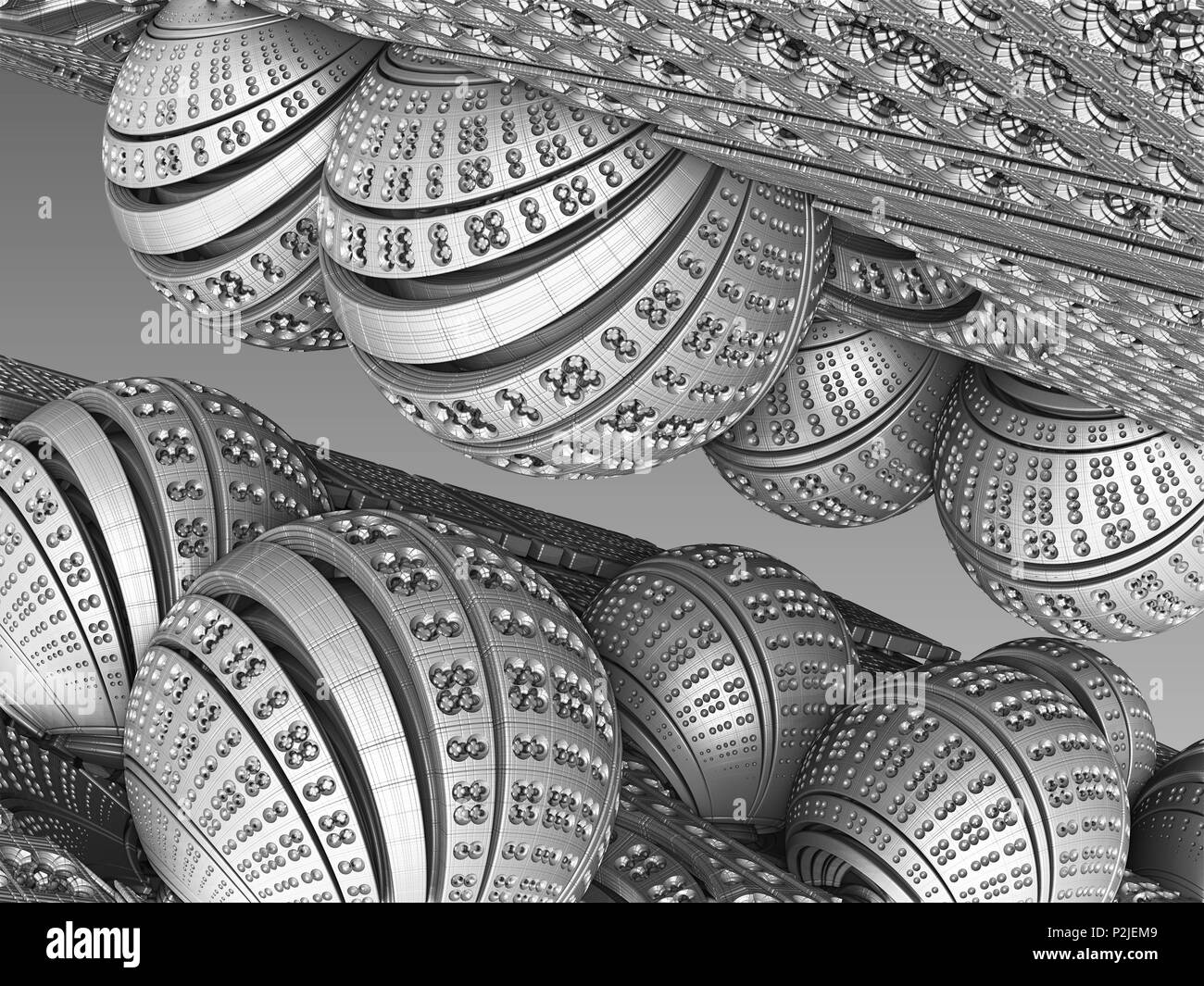 Città fantastica, rendering 3D, fractal disegno astratto Foto Stock