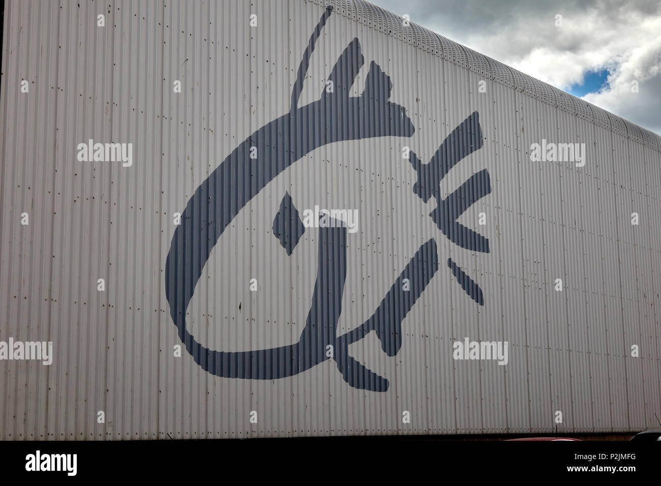 Logo sul porto magazzino a Fraserburgh Harbour Foto Stock