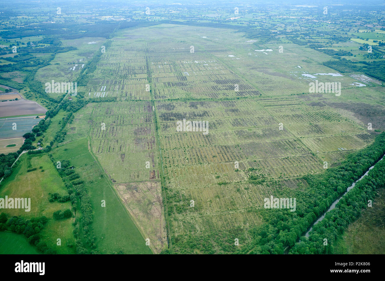 Una veduta aerea di Whixall Moss, Shropshire, Midlands, Regno Unito Foto Stock