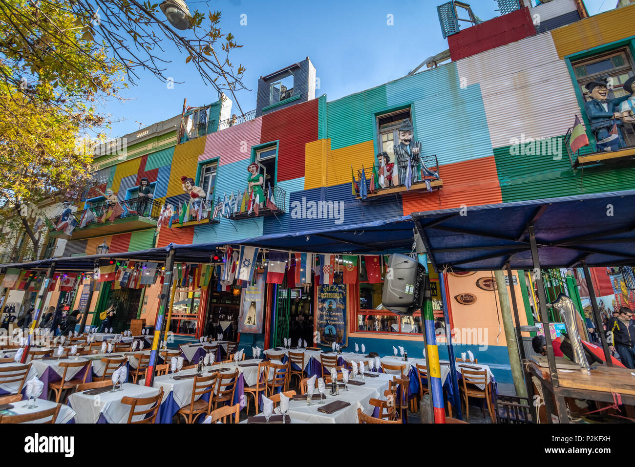Ristoranti nel colorato quartiere di La Boca - Buenos Aires, Argentina Foto Stock
