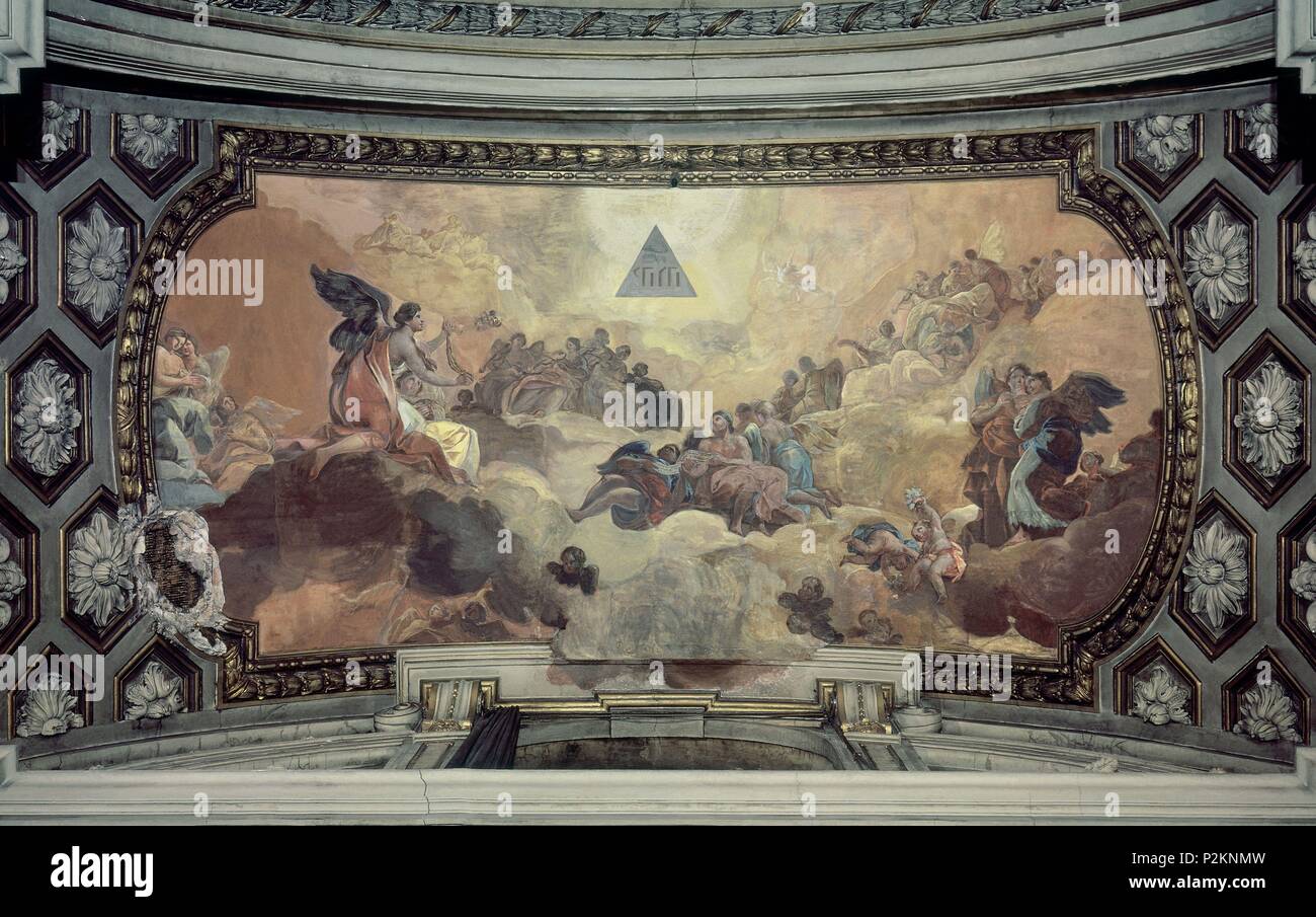 Scuola di lingua spagnola. Cupola del coreto - l adorazione del Nome di Dio. Cupula del coreto - Adoración del Nombre de Dios por los Ángeles. Saragozza, Basilica del Pilar. Autore: Francisco de Goya (1746-1828). Posizione: BASILICA DEL PILAR DI SARAGOZZA, Saragozza Saragozza, Spagna. Foto Stock