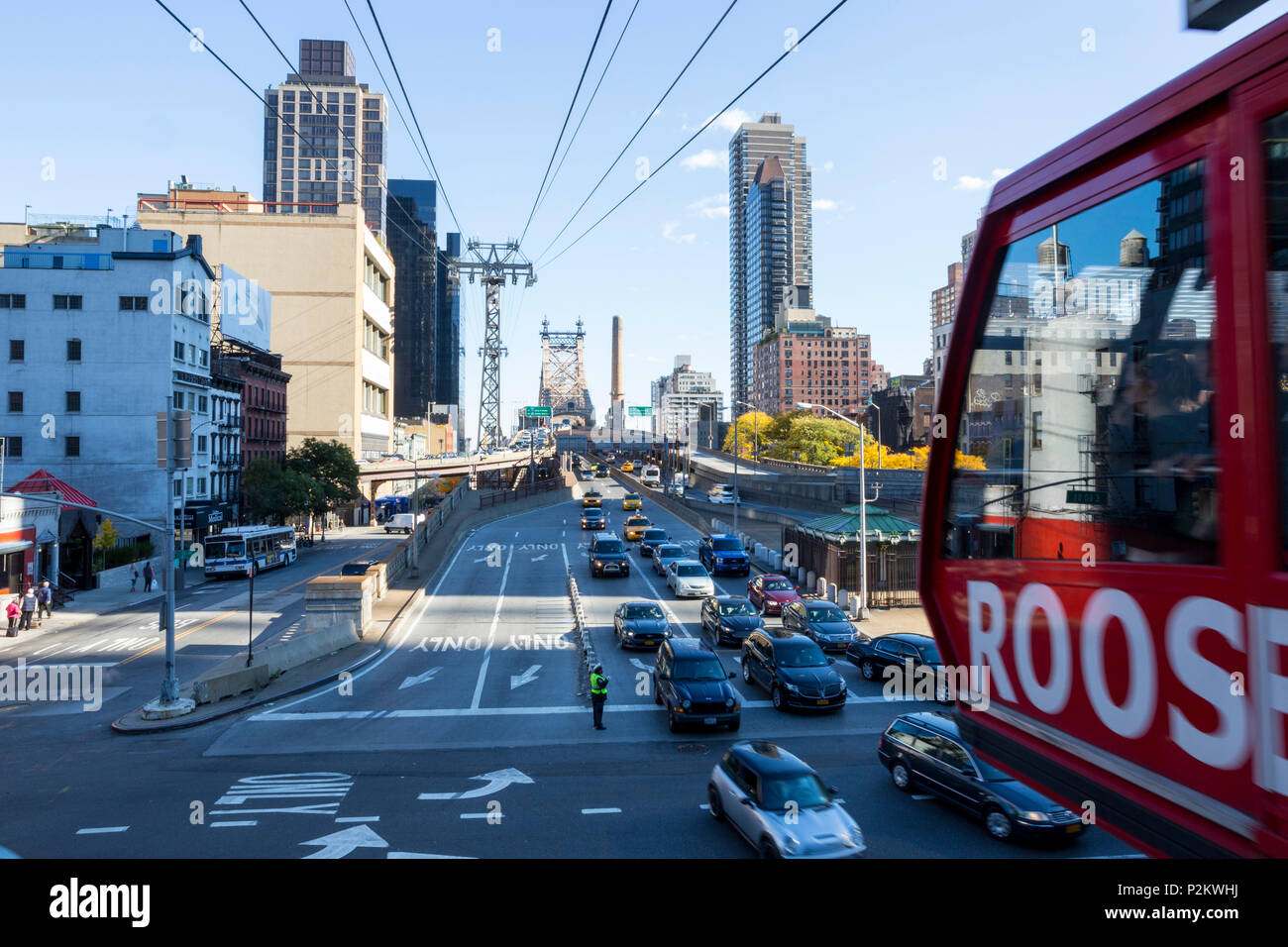 Roosevelt Island Aerial Tram, cavo auto da Manhattan a Roosevelt Island oltre l'East River, New York City, Stati Uniti d'America, America Foto Stock