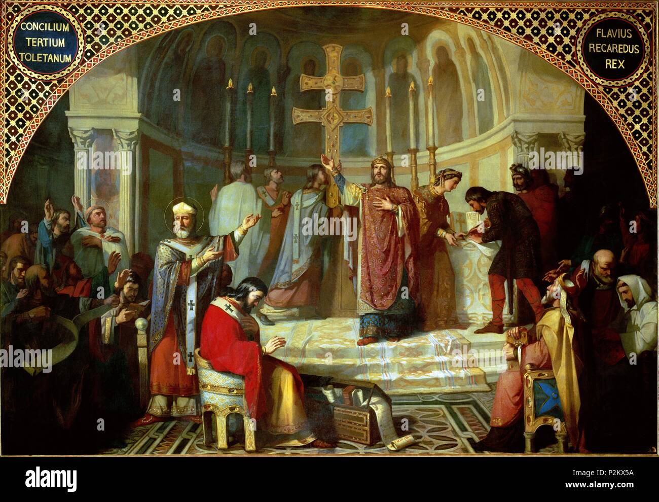 Terzo Concilio di Toledo. Anno 589. Recaredo la conversione al cattolicesimo. Madrid, Senato. Autore: José Martí y Monsó (1840-1912). Posizione: SENADO-PINTURA, MADRID, Spagna. Foto Stock