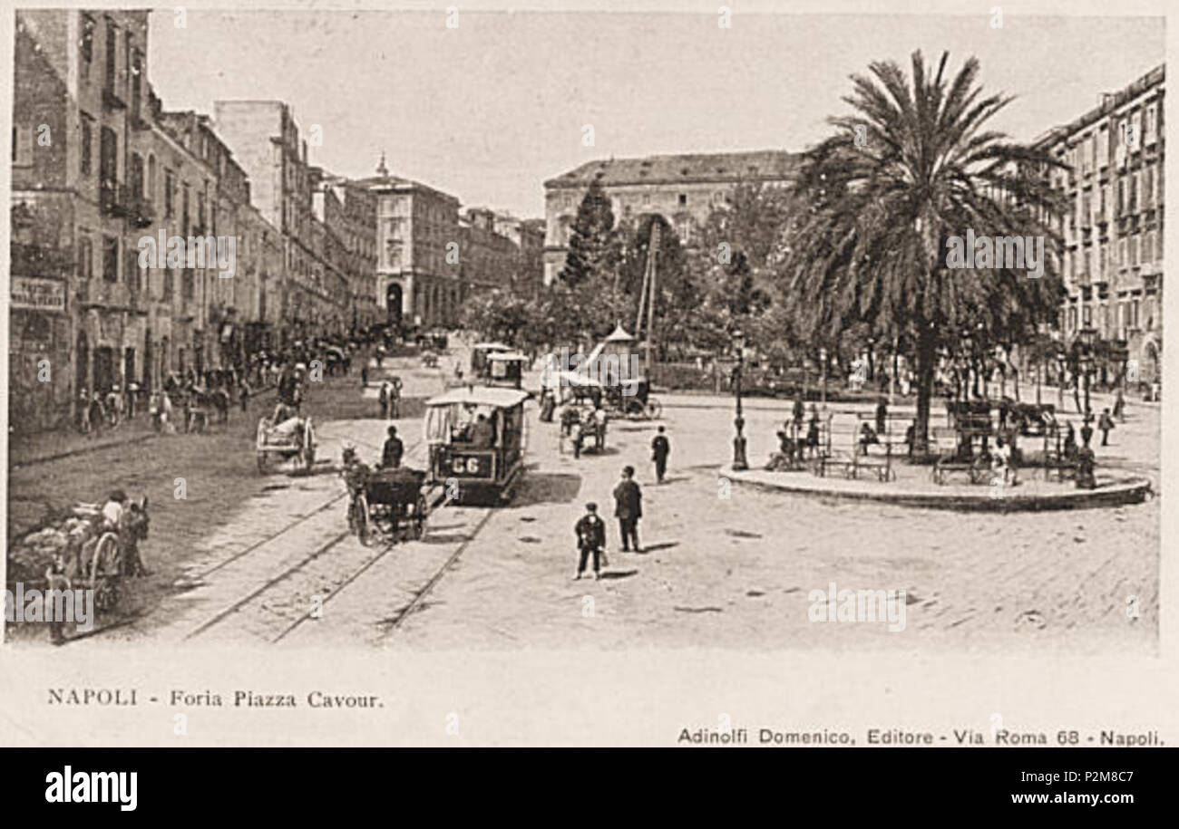 . Italiano: 'Napoli - Foria, Piazza Cavour". Sullo sfondo l'edificio del Museo Nazionale. Cartolina. Autore sconosciuto. Xix secolo. Unknown 61 Napoli, Piazza Cavour 4 Foto Stock