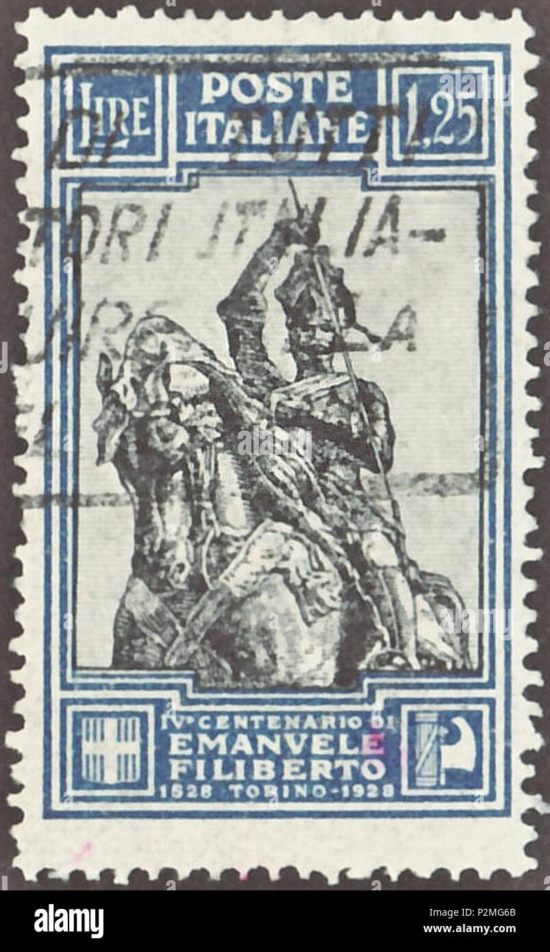 Timbro Del Regno D Italia 1928 Francobollo Commemorativo Del Problema Al Quattrocentesimo Anniversario Di Emanuele Filiberto