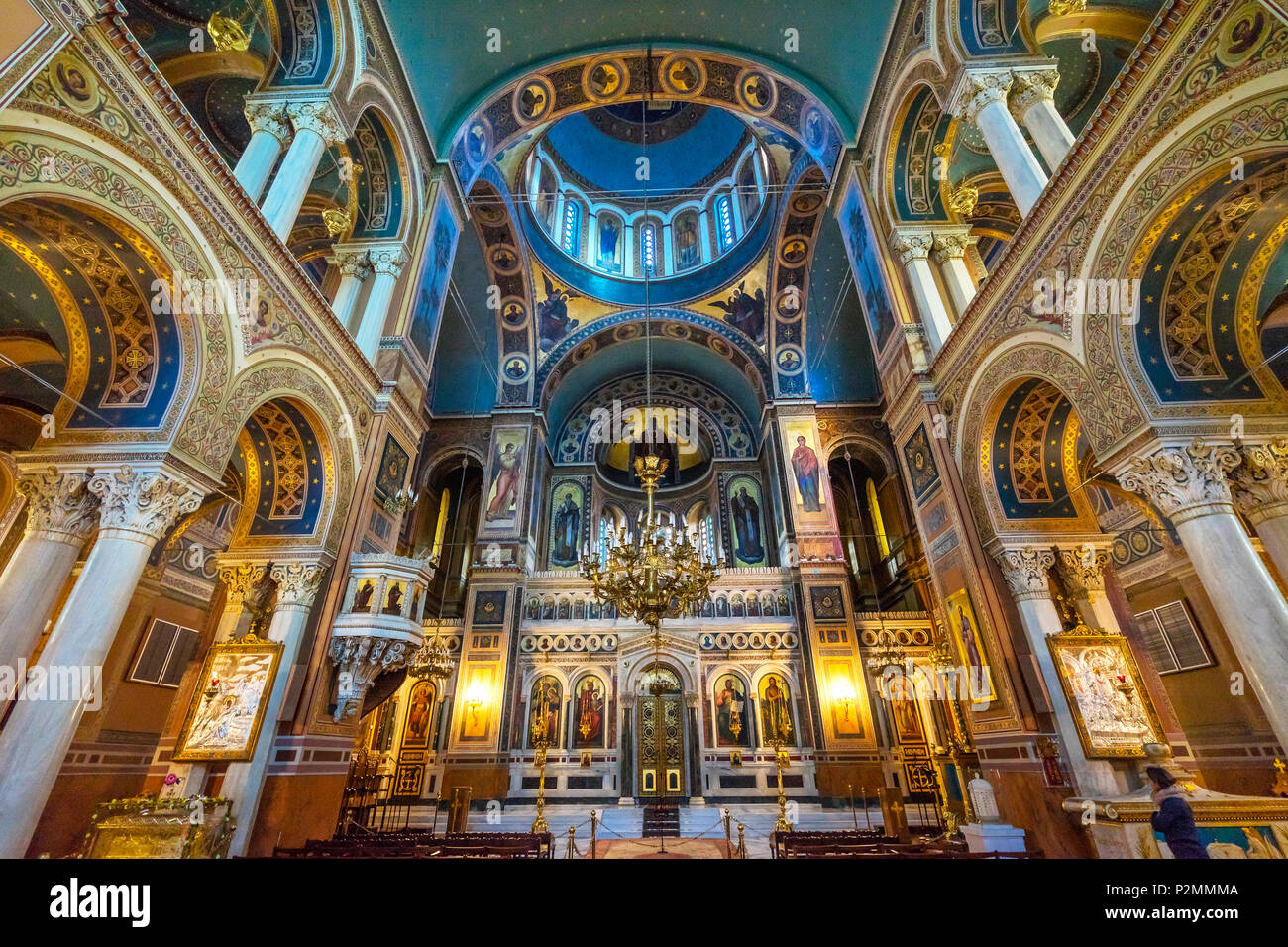 Metropolitan Basilica Cattedrale del Duomo Atene Grecia. Costruito nel 1842, la principale chiesa Greco Ortodossa in Gli Aten Foto Stock
