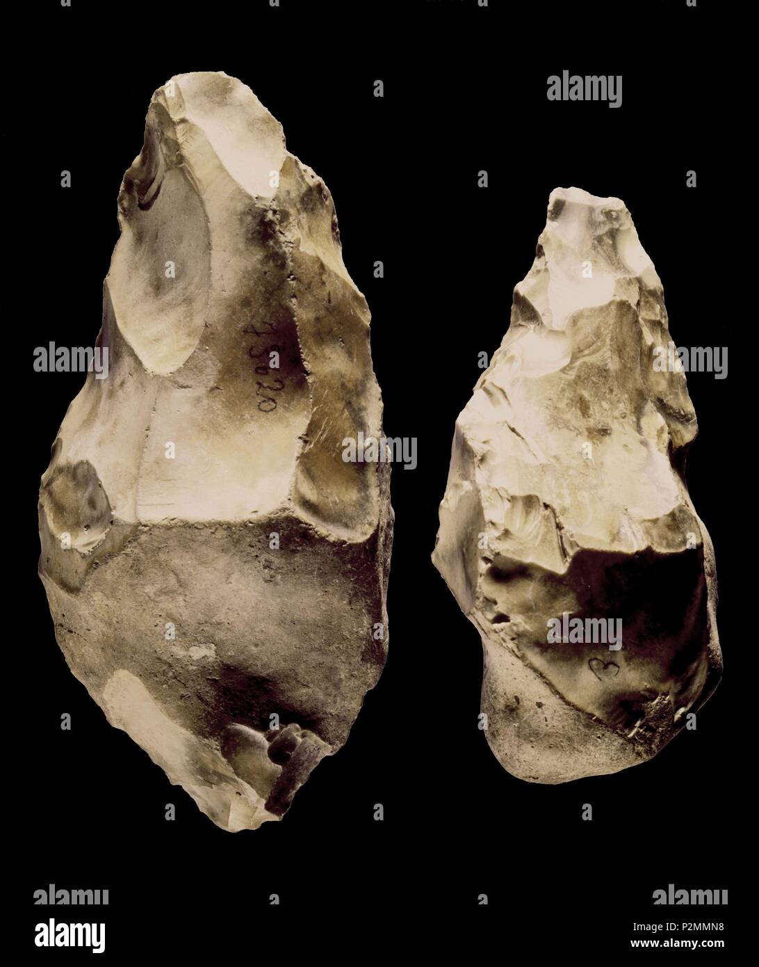 Assi di selce. Pietra da taglio. Paleolitico inferiore. Abbeville area, da 1 milioni a 750.000 a.c. Foto Stock