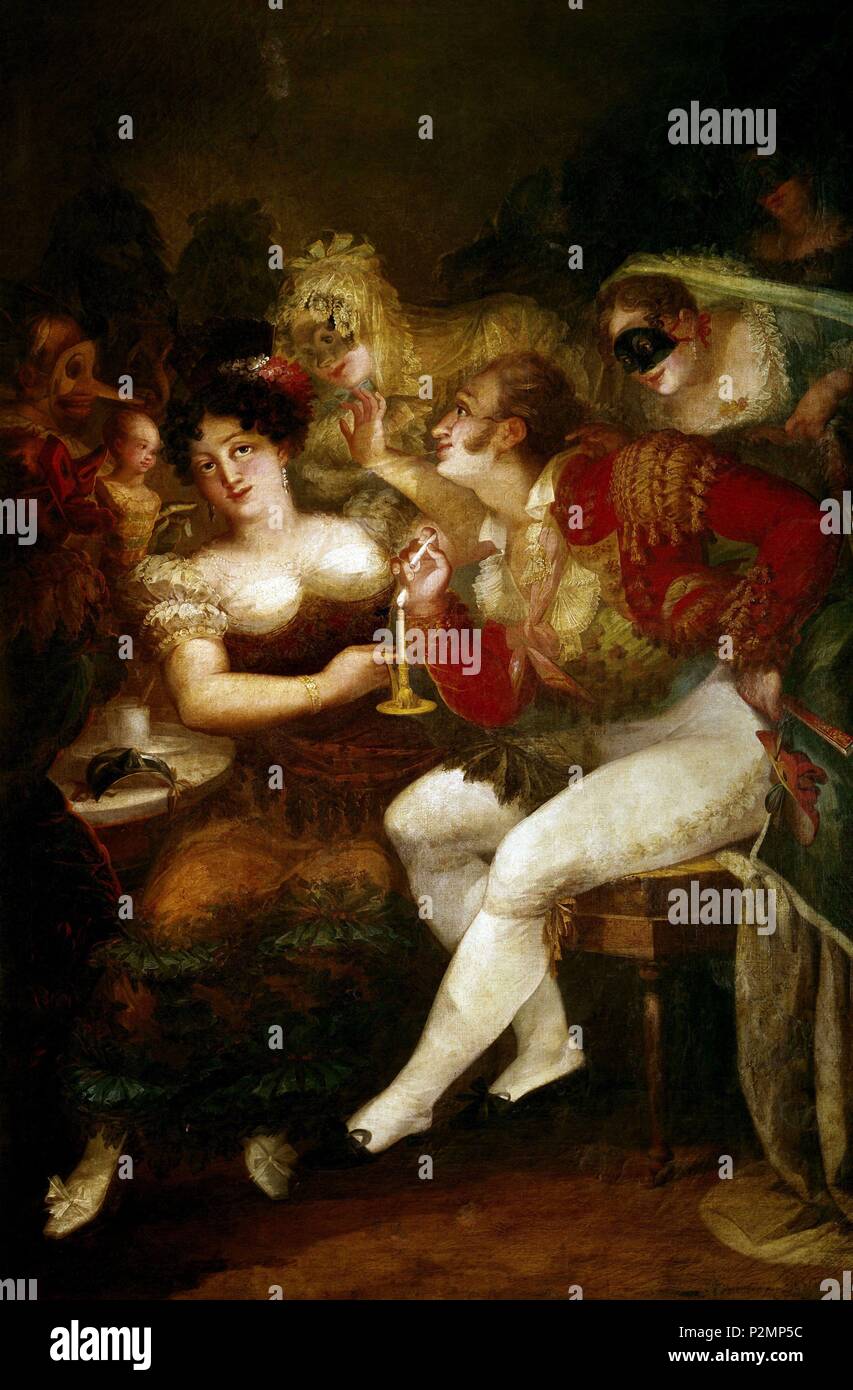 'Onu café en carnaval", 1825, olio su tela, 172 x 114 cm. Autore: Salvador Mayol (1775-1834). Posizione: il museo di arte moderna di Barcellona, Spagna. Foto Stock