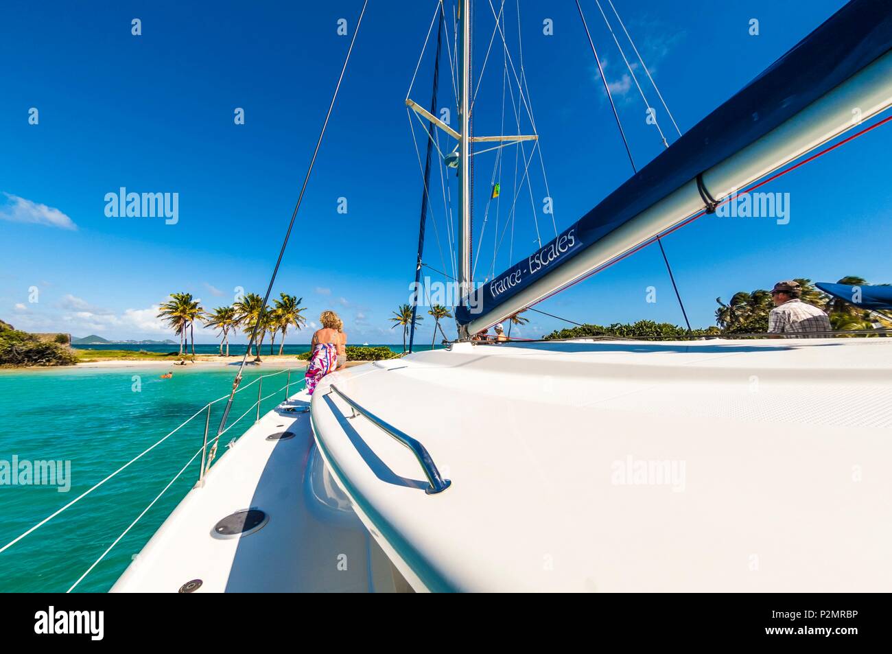 Caraibi, Piccole Antille, Saint Vincent e Grenadine, Mayreau Isola, Salt Whistle Bay Beach e Coconut Grove Foto Stock