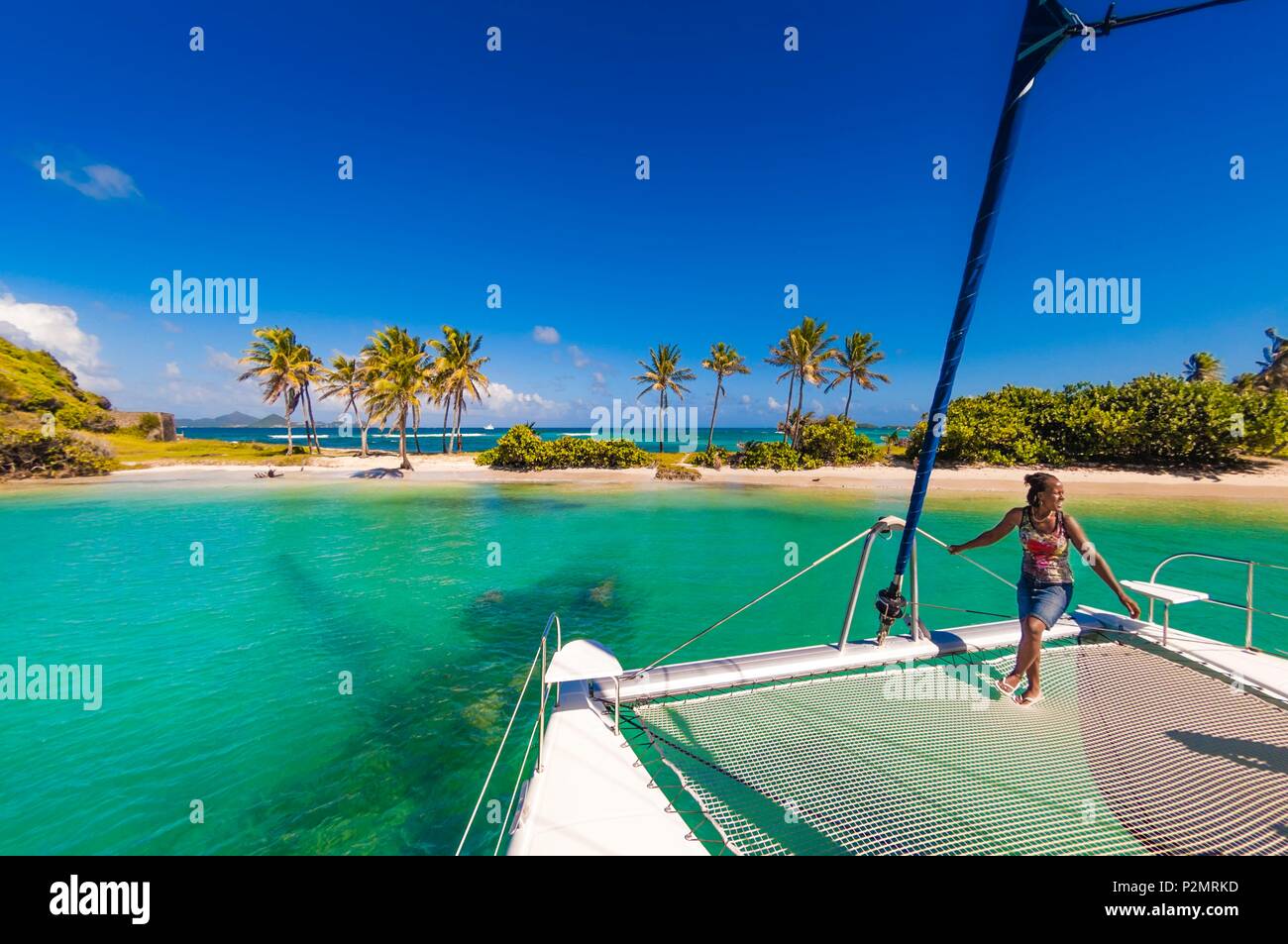 Caraibi, Piccole Antille, Saint Vincent e Grenadine, Mayreau Isola, Salt Whistle Bay Beach e Coconut Grove Foto Stock