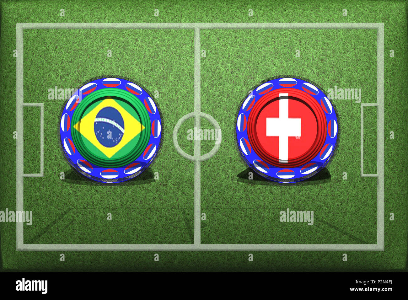 Lo screening e la sfocatura in modo desiderato la concorrenza di calcio tra squadre nazionali Brasilien - Schweiz Foto Stock