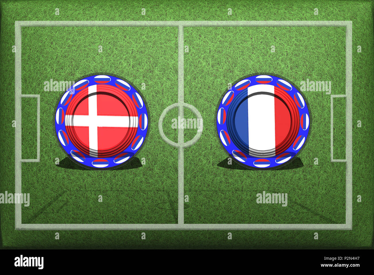 Lo screening e la sfocatura in modo desiderato la concorrenza di calcio tra squadre nazionali Dänemark Frankreich Foto Stock