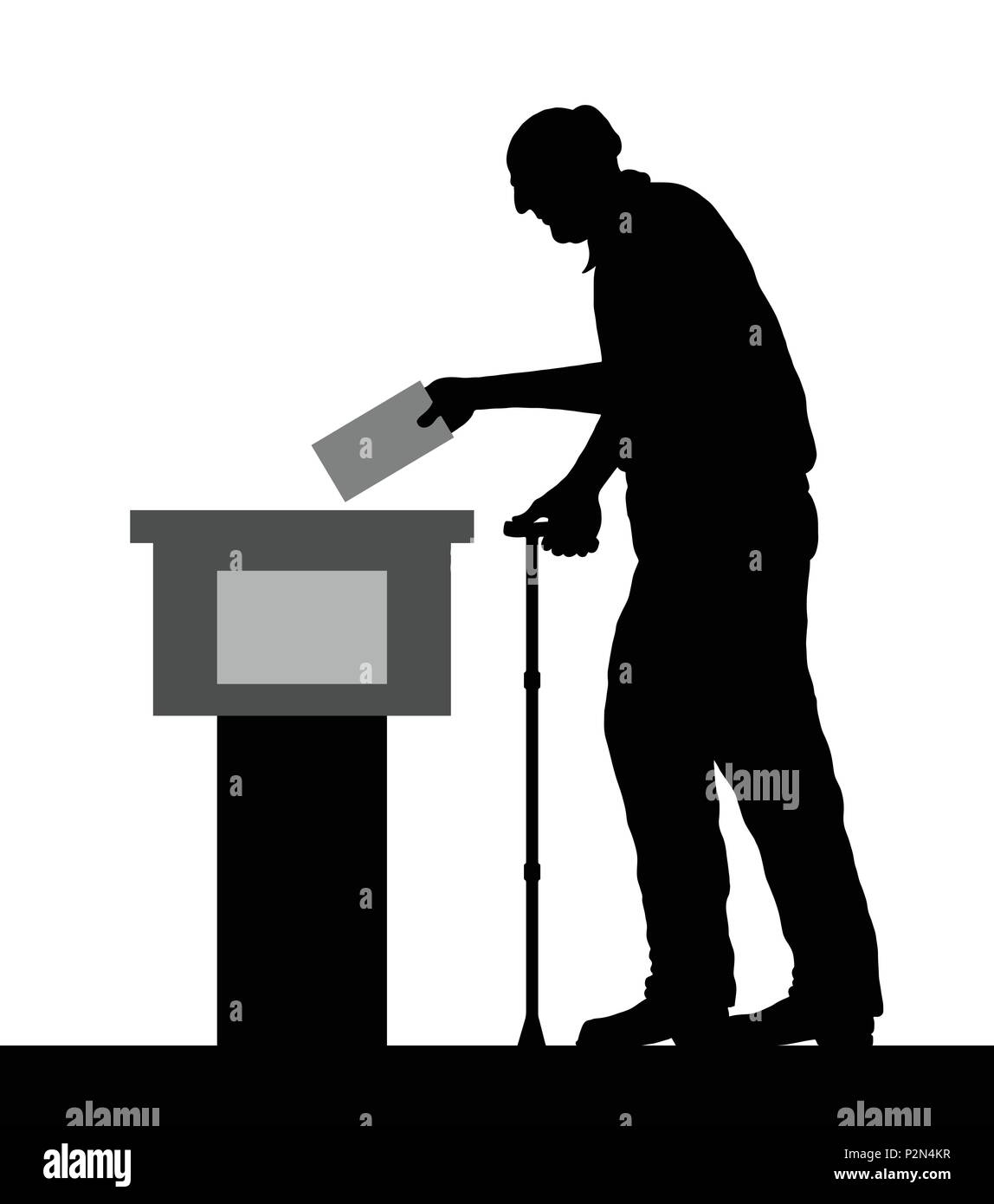Il vecchio uomo silhouette elettore votando per elezione. Tutti gli oggetti di silhouette e lo sfondo sono in diversi strati. Illustrazione Vettoriale