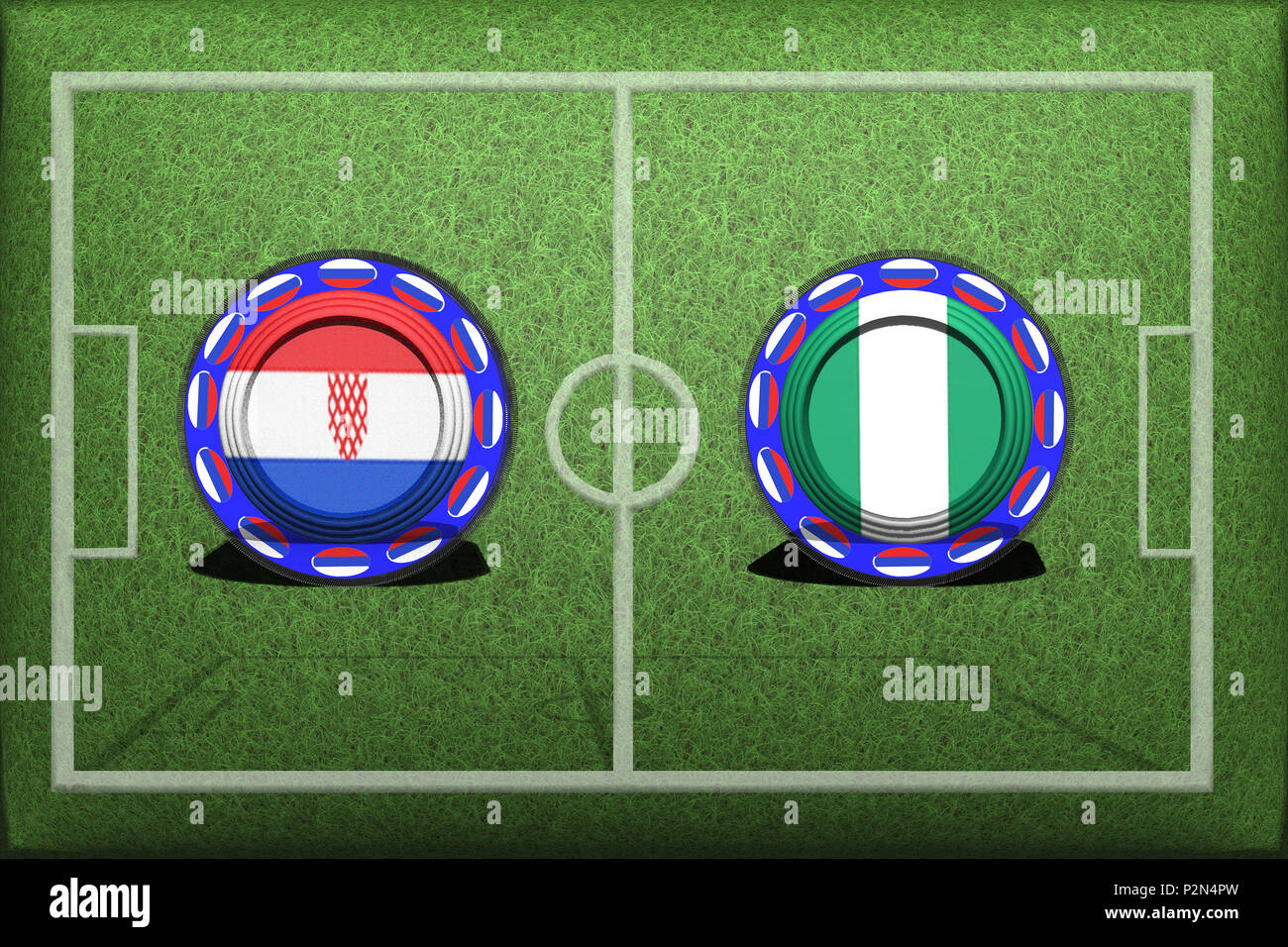 Lo screening e la sfocatura in modo desiderato la concorrenza di calcio tra squadre nazionali Kroatien - Nigeria Foto Stock
