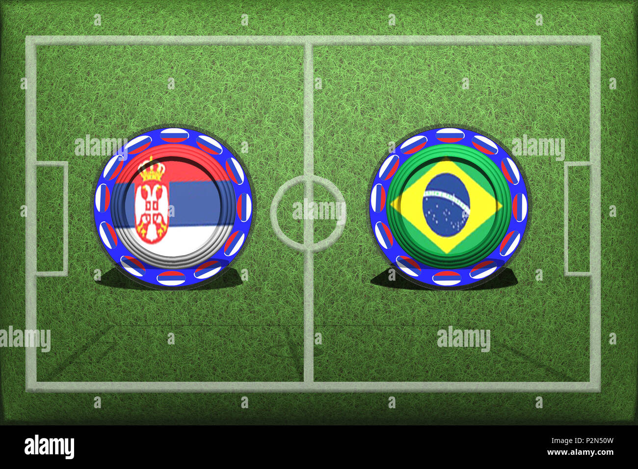 Lo screening e la sfocatura in modo desiderato la concorrenza di calcio tra squadre nazionali Serbien - Brasilien Foto Stock