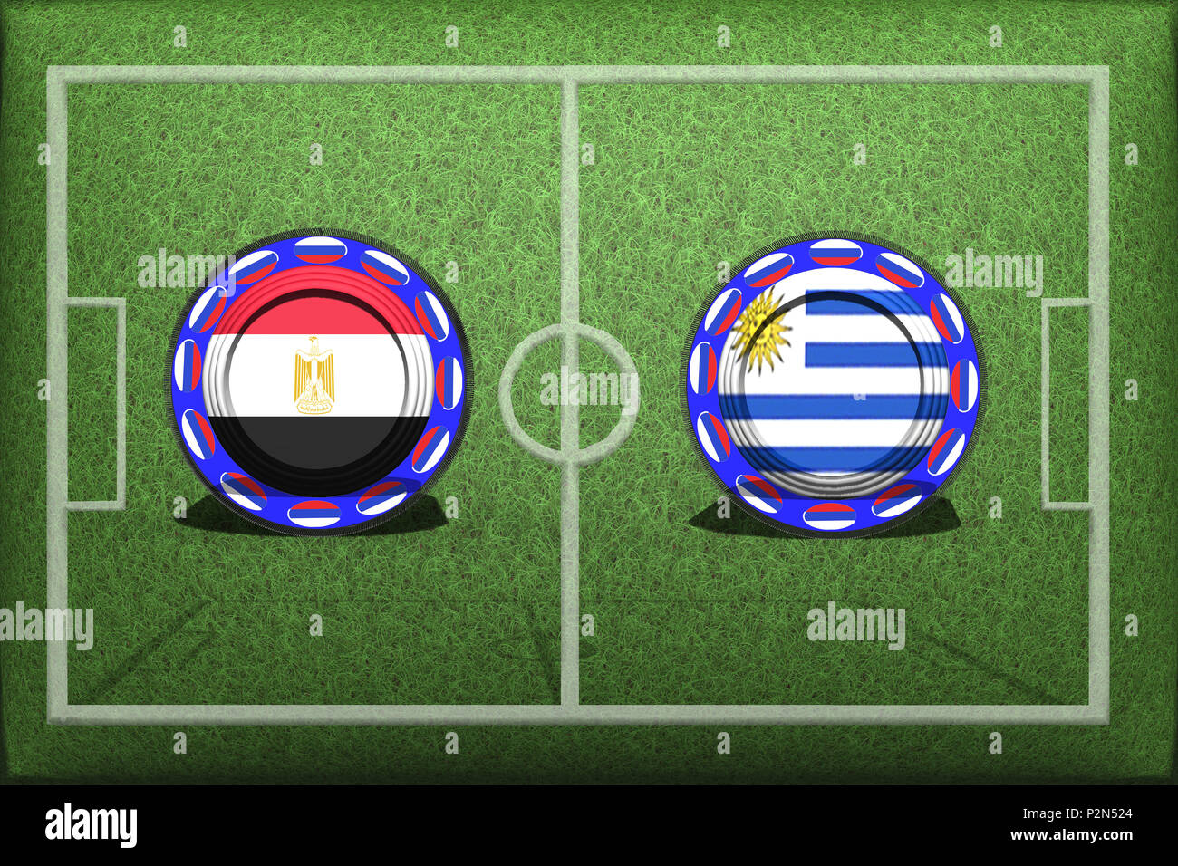 Lo screening e la sfocatura in modo desiderato la concorrenza di calcio tra squadre nazionali Agypten Uruguay Foto Stock