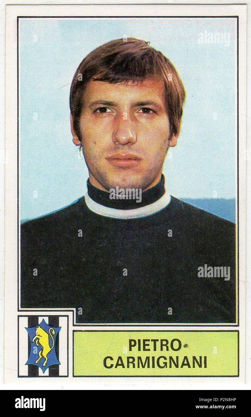 . FIGURINA CALCIATORI PANINI 1971/1972 JUVENTUS CARMIGNANI . 1971 o versioni precedenti. Panini 71 Pietro Carmignani c1971 Foto Stock