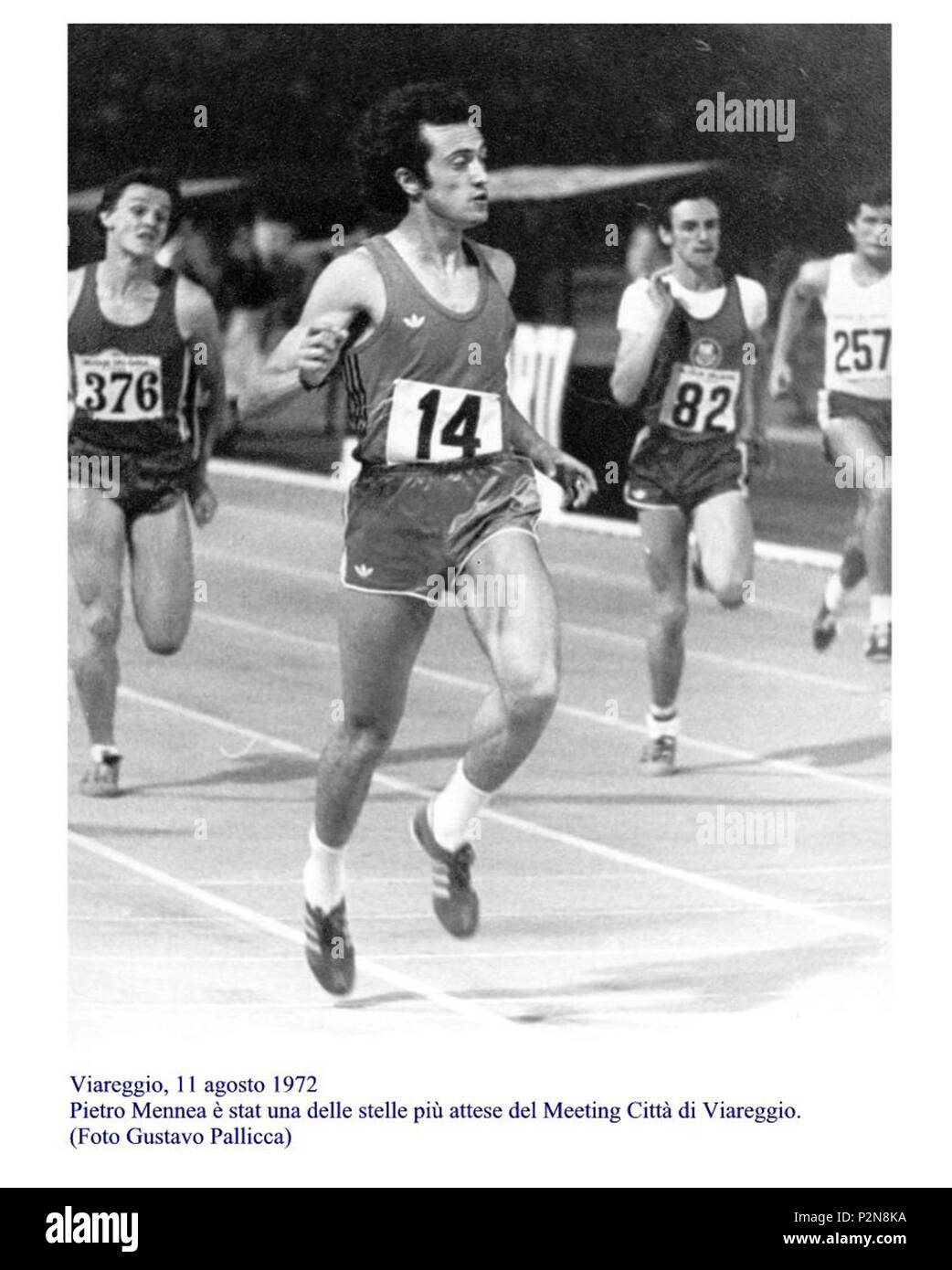 . Pietro Mennea in una gara di Viareggio, Italia nel 1972 . 11 agosto 1972. Gustavo Pallicca (1936-) Descrizione Il giornalista italiano e atletica starter Data di Nascita 4 Gennaio 1936 Luogo di nascita Torino competente controllo : Q3779975 VIAF:?ISNI 34226475:?0000 0000 4885 7215 LCCN:?no2007012105 SBN:?ITICCURAVV107836 WorldCat 71 Pietro Paolo Mennea Foto Stock