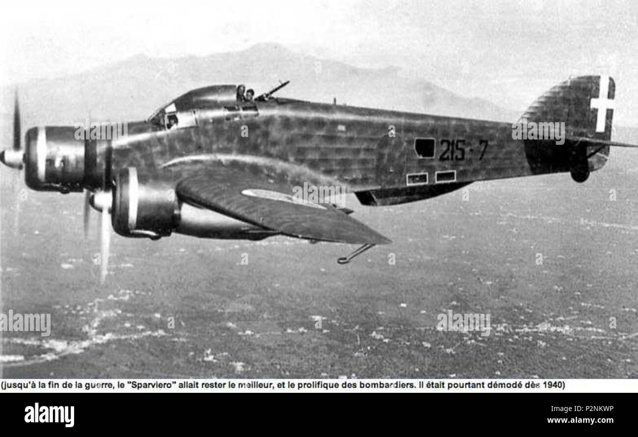 . Italiano: Aereo Savoia Marchetti SM 79 Sparviero in volo . prima di 1960. 80 sconosciuto Savoia Marchetti SM 79 Sparviero in volo Foto Stock