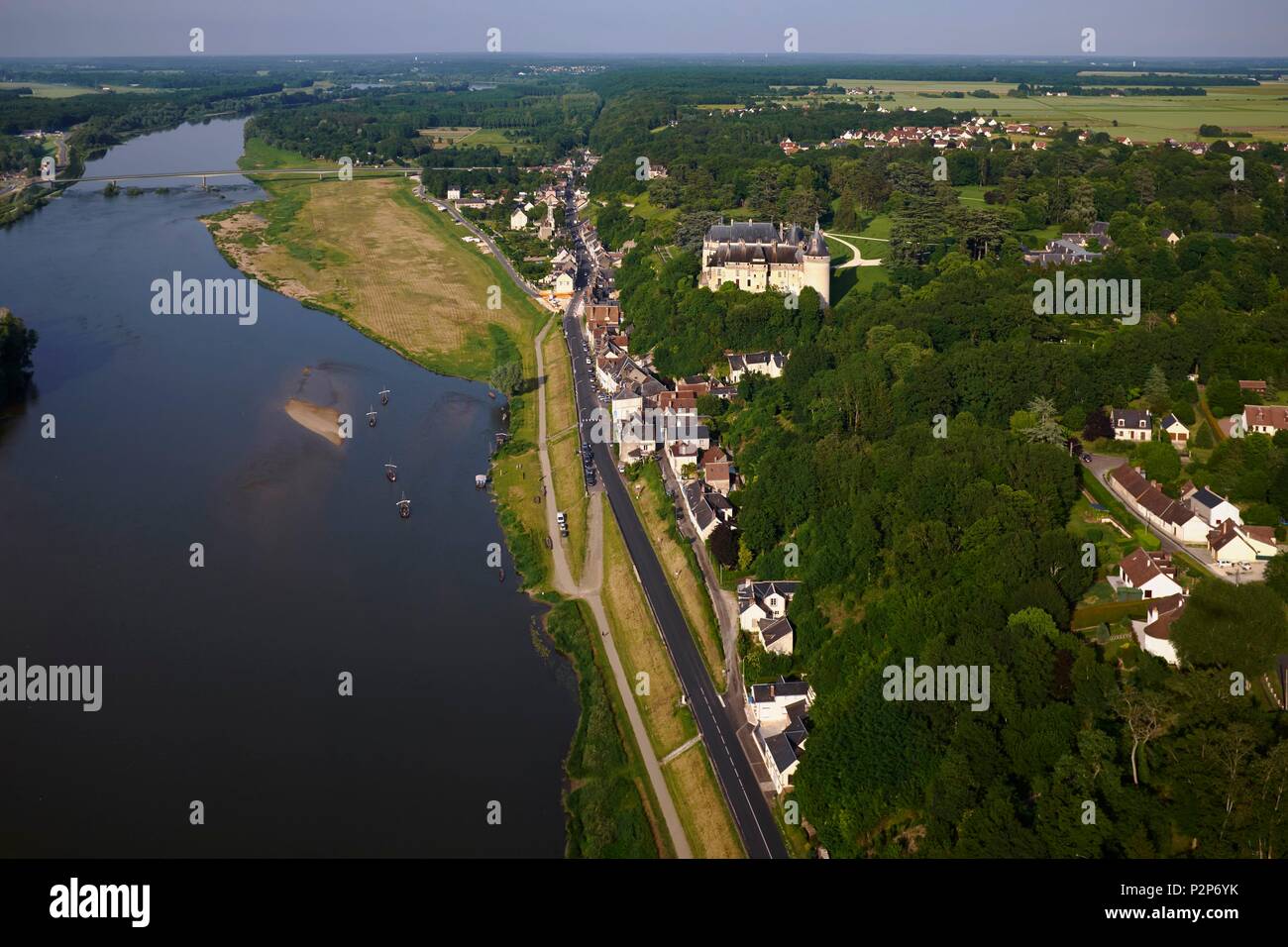 Francia, Loir et Cher, Valle della Loira classificata patrimonio mondiale dall UNESCO, castelli della Loira, vista aerea di Chaumont sur Loire Castello Foto Stock
