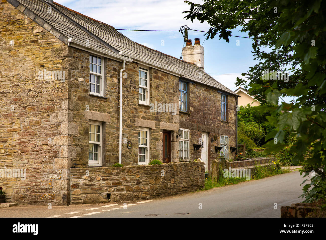Regno Unito, Cornwall, Bodmin Moor, Mount village, pietra costruito cottages Foto Stock