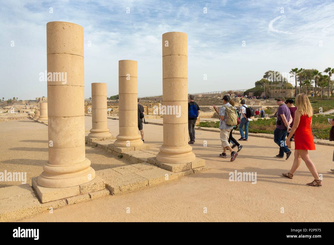 Israele, Cesarea (Cesarea maritima), antica città, parco nazionale, la ricostruzione dei due piani di palazzo eretto da Herode Foto Stock