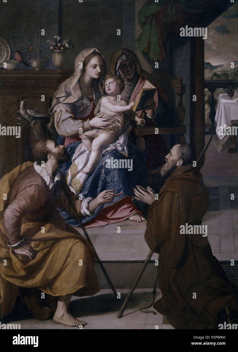 LA SAGRADA FAMILIA CON EL CARDENAL FERNANDO DE MEDICIS - 1584 - O/L - 263x201 - NP 6 - RENACIMIENTO ITALIANO. Autore: Alessandro Allori (1535-1607). Posizione: Il MUSEO DEL PRADO-PINTURA, MADRID, Spagna. Foto Stock