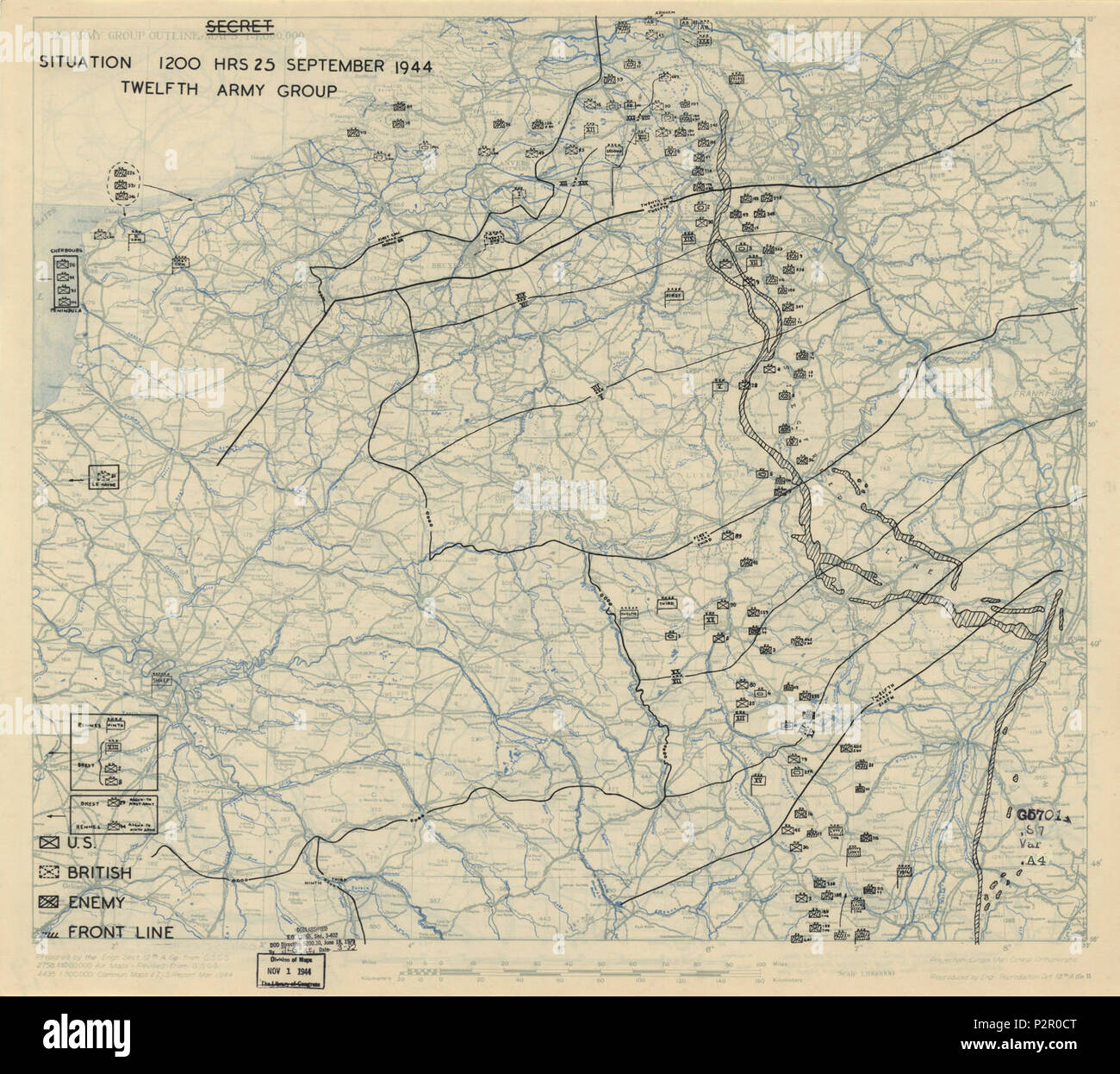 (25 settembre 1944), HQ dodicesimo Gruppo di Armate situazione mappa. LOC 2004630205. Foto Stock