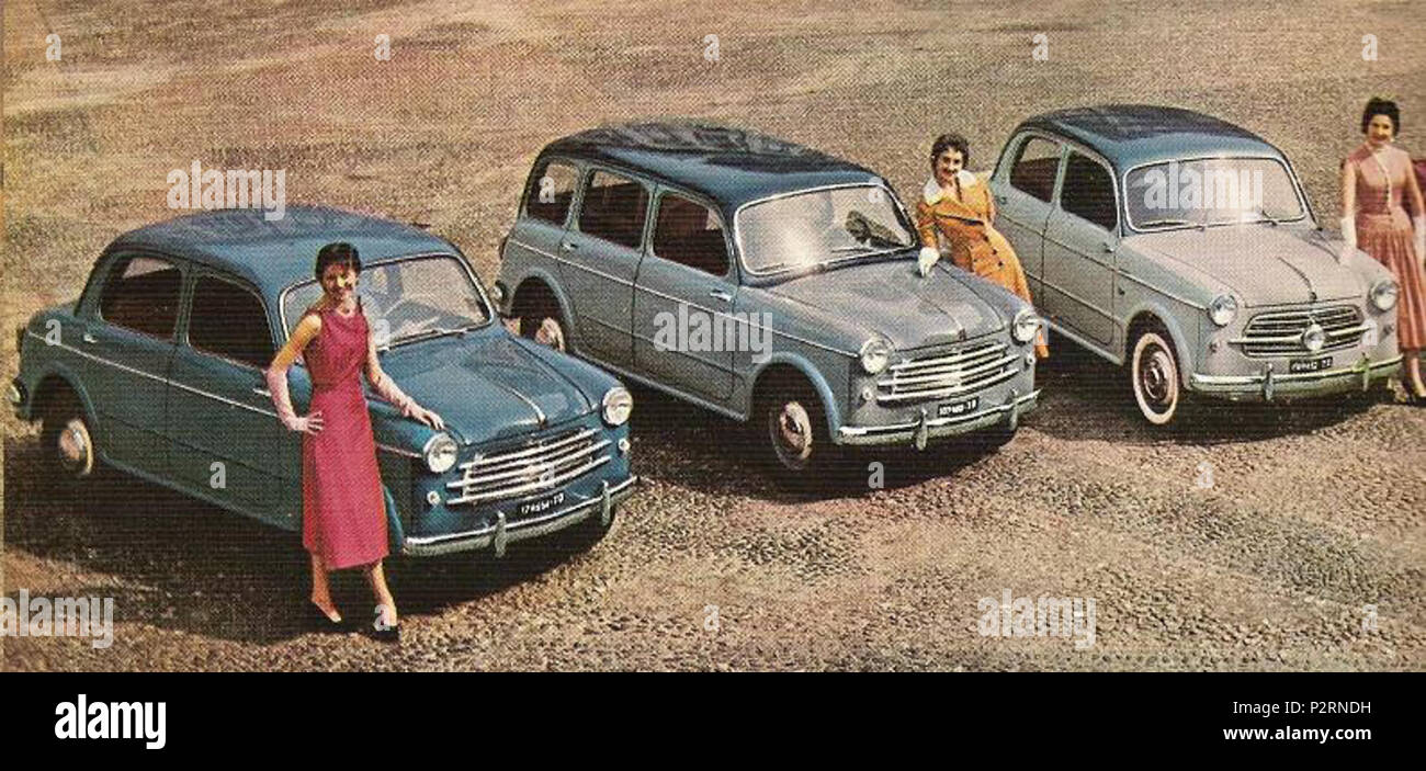 . Italiano: Immagine ottenuta per scannerizzazione della pagina 18 del fascicolo speciale edito dall'A.N.F.I.A.A. (Associazione Nazionale Fra Industrie Automobilistiche e Affini) nellâ aprile 1955 in occasione del Salone dell'Automobile di Torino Categoria:Immagini di automobili italiane Categoria:Immagini di automobili in Italia . 3 settembre 2007 (originale data di caricamento). L'originale uploader era Giomayo in Italiano . 29 Fiat-1100-103 Foto Stock