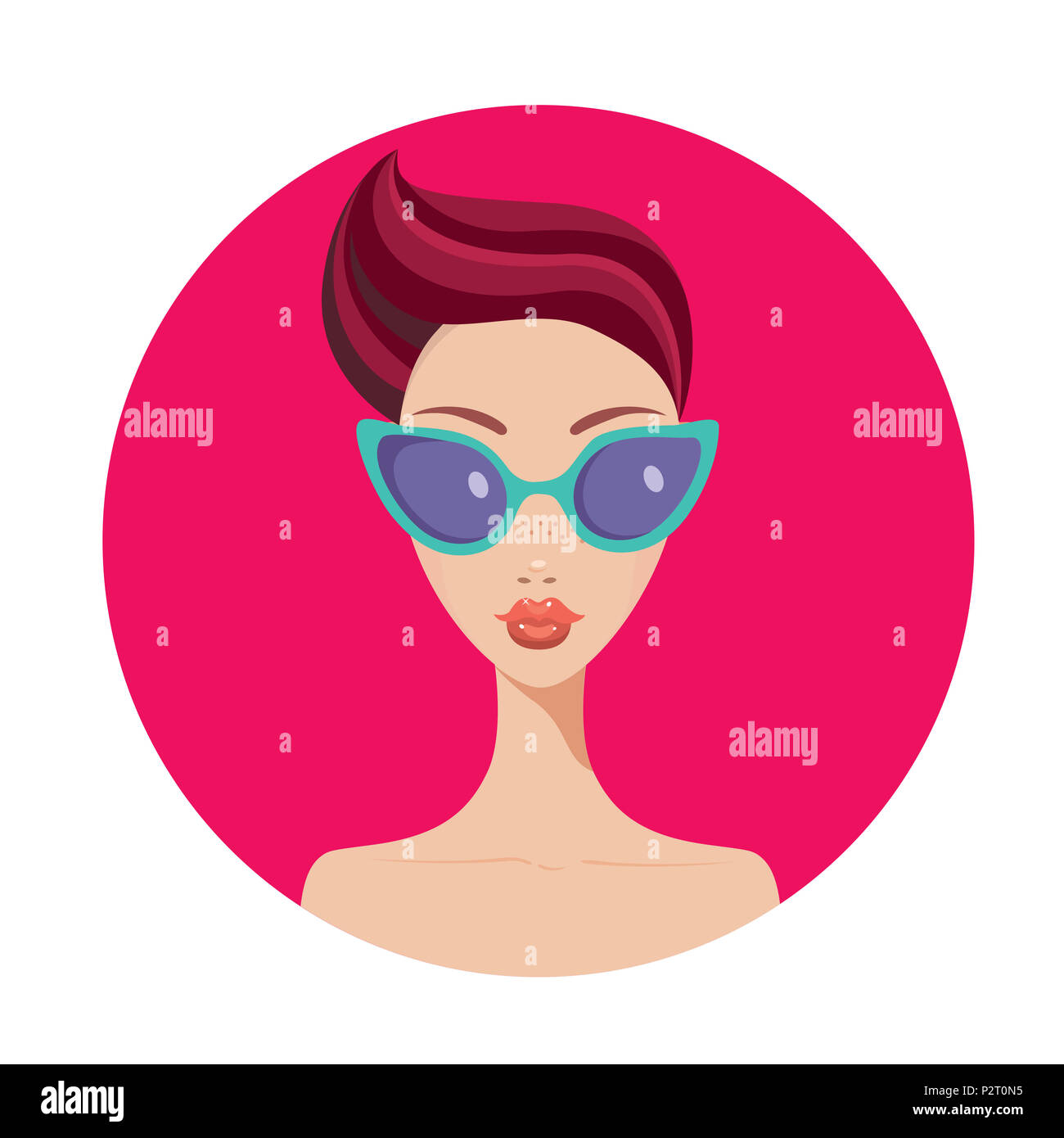 Bella giovane donna con capelli corti stile elegante da indossare occhiali da sole illustrazione vettoriale Foto Stock