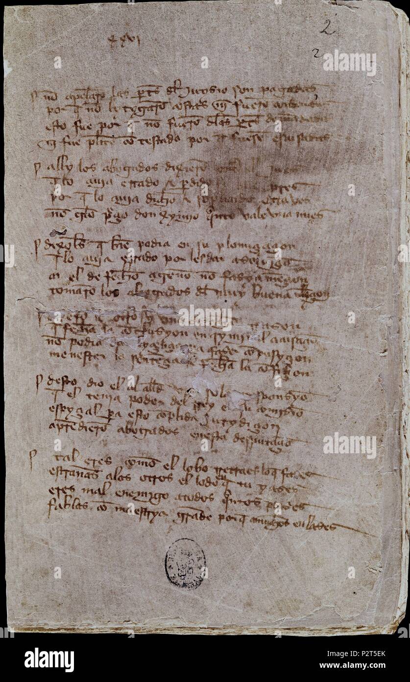 LIBRO DEL BUEN AMOR - Pagina 2 - MANUSCRITO SIGLO XIV. Autore: Arcipreste de Hita (RUIZ JUAN). Posizione: Biblioteca Nacional-COLECCION, MADRID, Spagna. Foto Stock